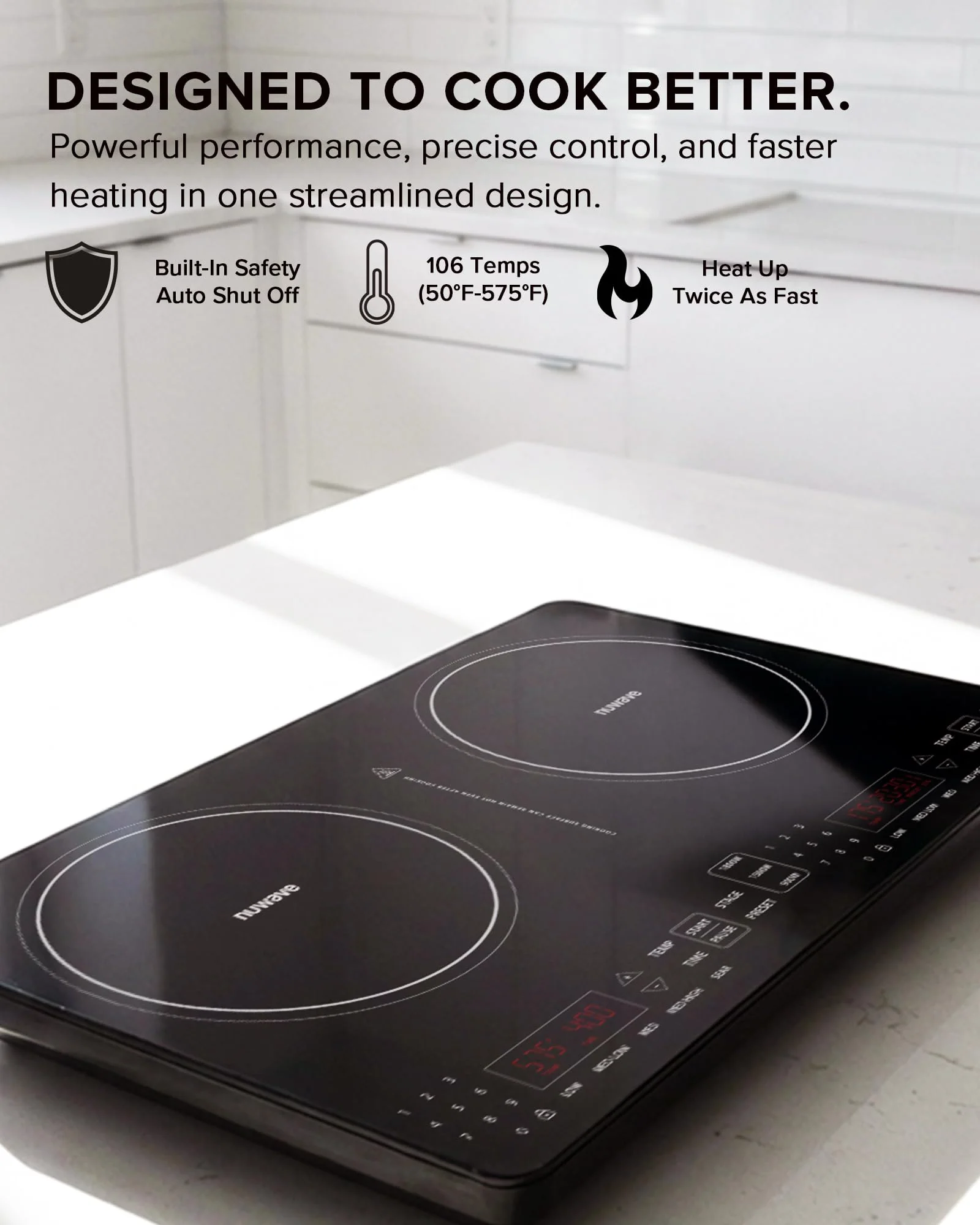 Nuwave PIC Double Portable Induction Cooktop, 900W/1500W/1800W Options, Two 8” Heating Zones, 106 Precise Temperatures from 50°F–575°F in 5°F Increments, Shatter-Resistant Ceramic Glass - Image 9