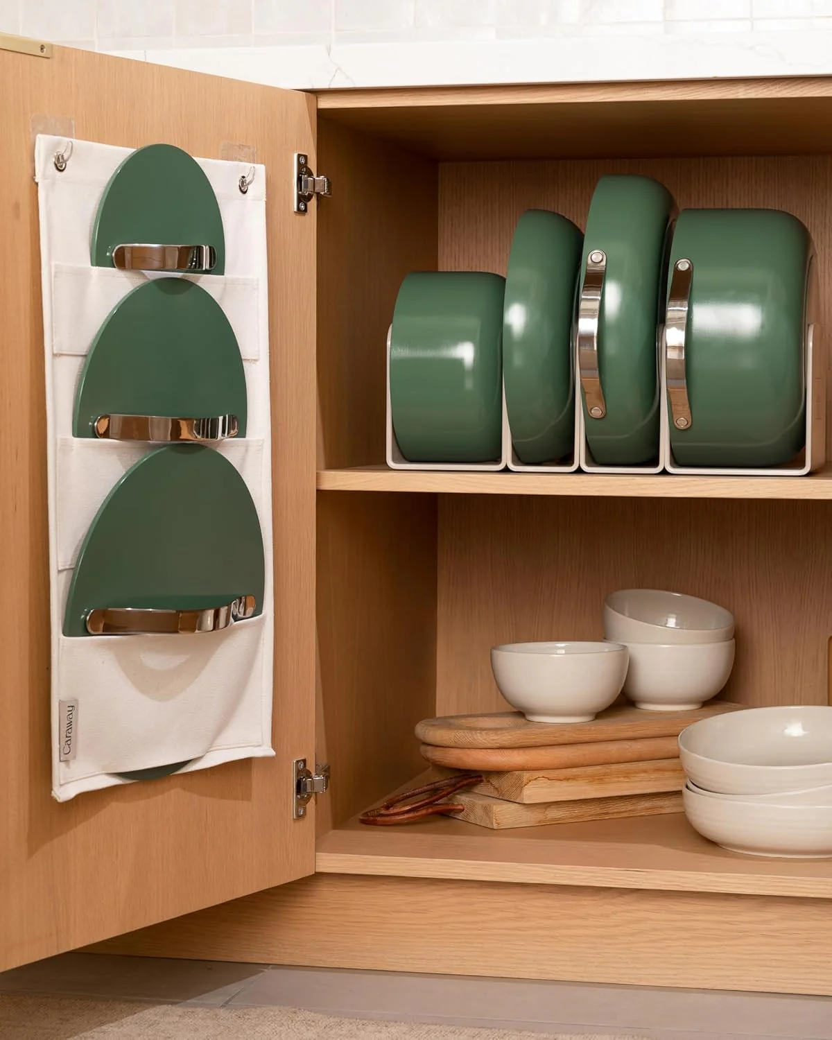 Caraway Non-stick Ceramic Cookware Set (12 Piece) Pots, Pans, Lids and Kitchen Storage - PFAS & PFOA Free - Oven Safe Pan Set & Compatible with All Stovetops - Cream - Image 7