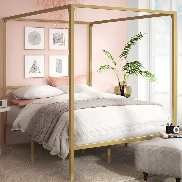 NEW - ZINUS TWIN Patricia Gold Metal Canopy Platform Bed Frame / Mattress Foundation with Steel Slat Support / No Box Spring Needed / Easy Assembly, Twin