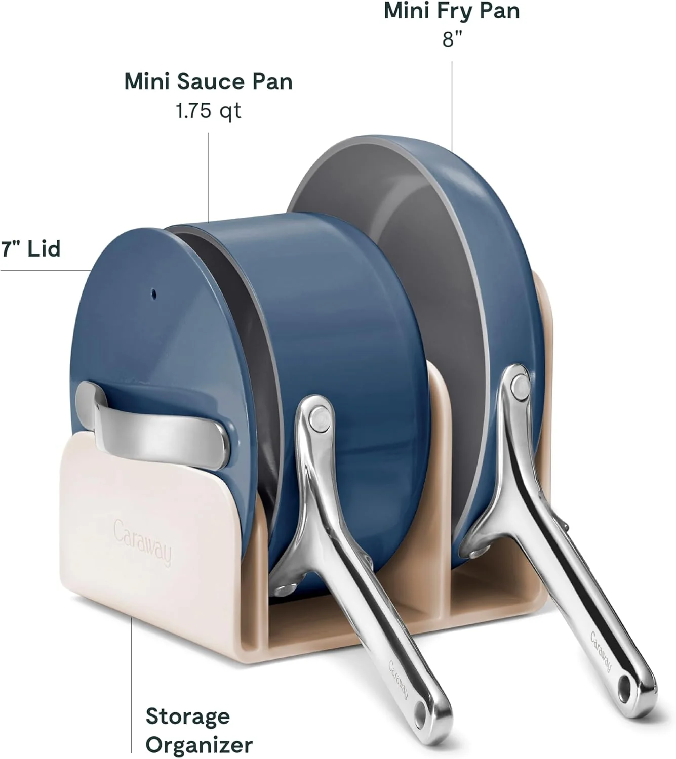Caraway Mini Cookware Set - Non-Stick Ceramic Fry Pan (1.05 qt, 8") Sauce Pan (1.75 qt) & Storage Rack - Non Toxic, PTFE & PFOA Free - Oven Safe & Stovetop Agnostic (Gas, Electric & Induction) - Navy - Image 2