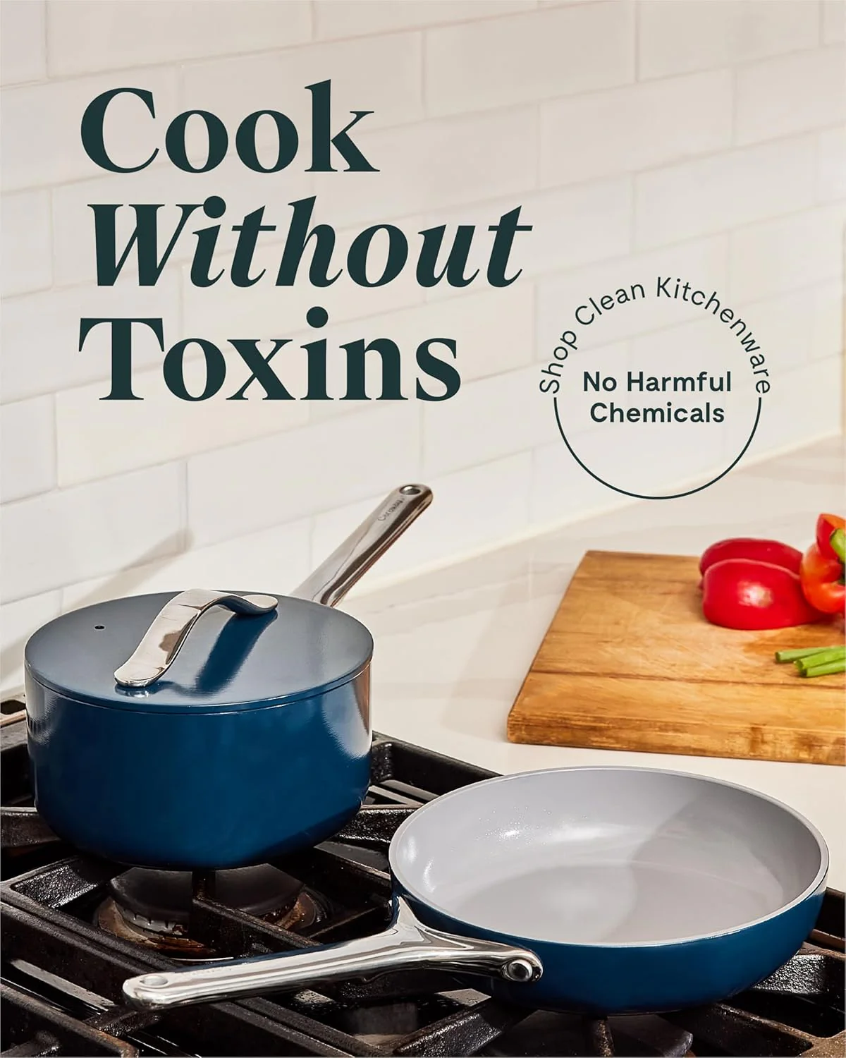 Caraway Mini Cookware Set - Non-Stick Ceramic Fry Pan (1.05 qt, 8") Sauce Pan (1.75 qt) & Storage Rack - Non Toxic, PTFE & PFOA Free - Oven Safe & Stovetop Agnostic (Gas, Electric & Induction) - Navy - Image 3