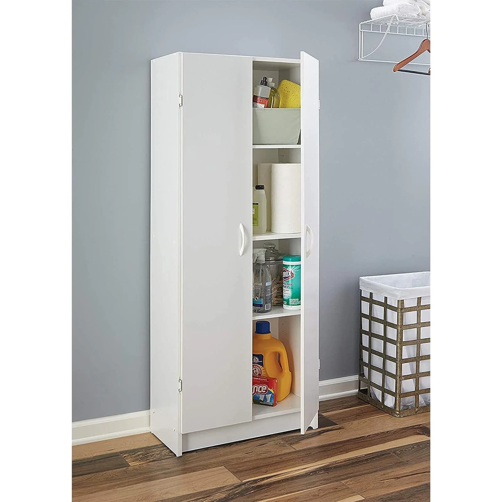 NEW w/ minor dmg - ClosetMaid Pantry Cabinet Cupboard with 2 Doors, Adjustable Shelves, Standing, Storage for Kitchen, Laundry or Utility Room, White - Retail $118 - Image 4