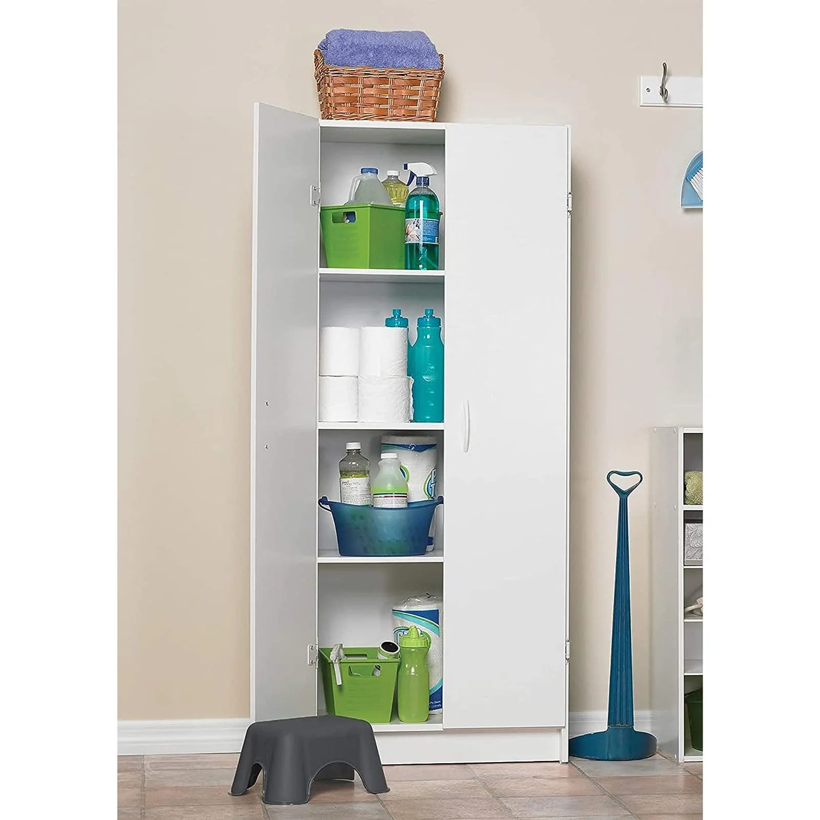 NEW w/ minor dmg - ClosetMaid Pantry Cabinet Cupboard with 2 Doors, Adjustable Shelves, Standing, Storage for Kitchen, Laundry or Utility Room, White - Retail $118 - Image 5