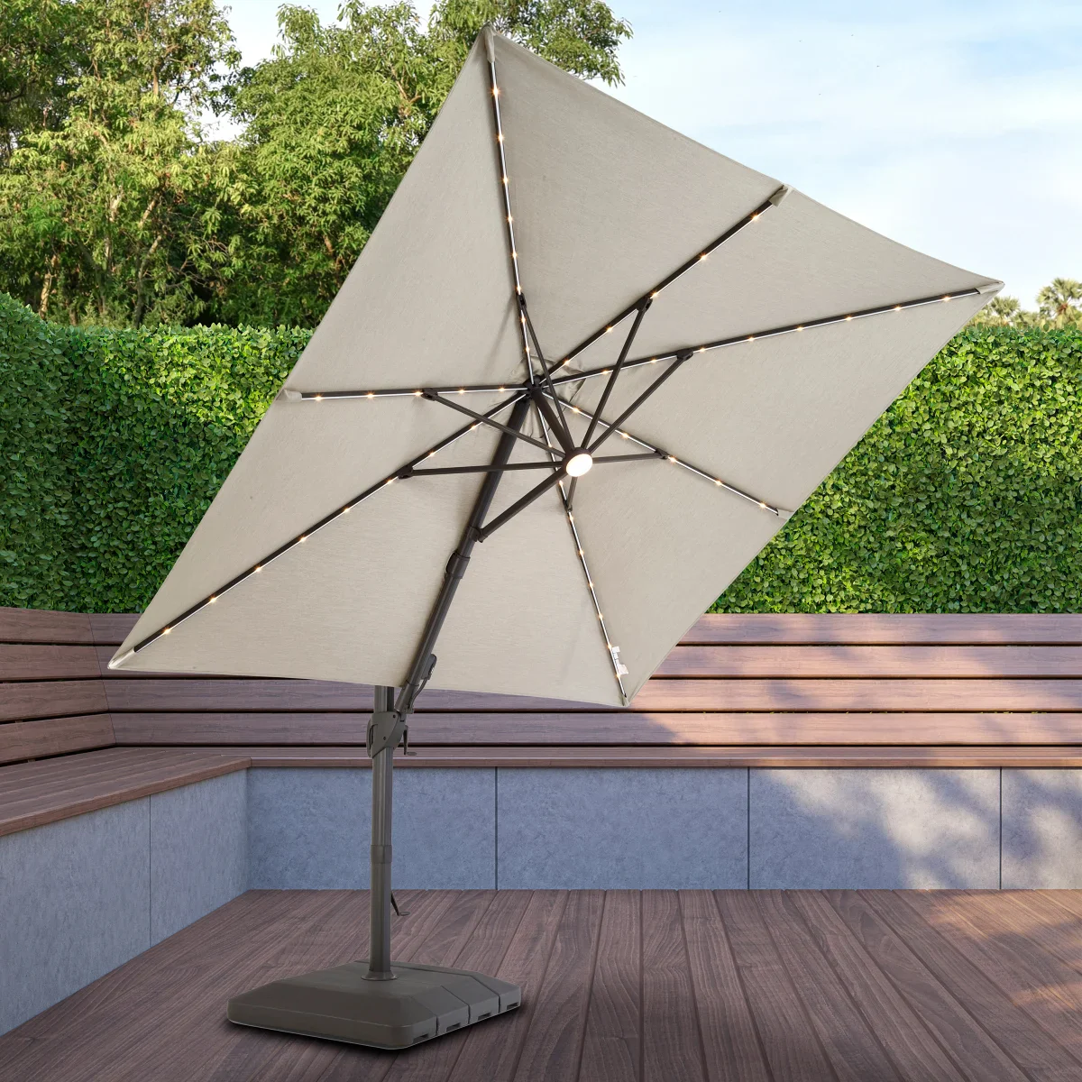 Costco - Seasons Sentry 10ft Square Solar LED Cantilever Umbrella A- Retail $699