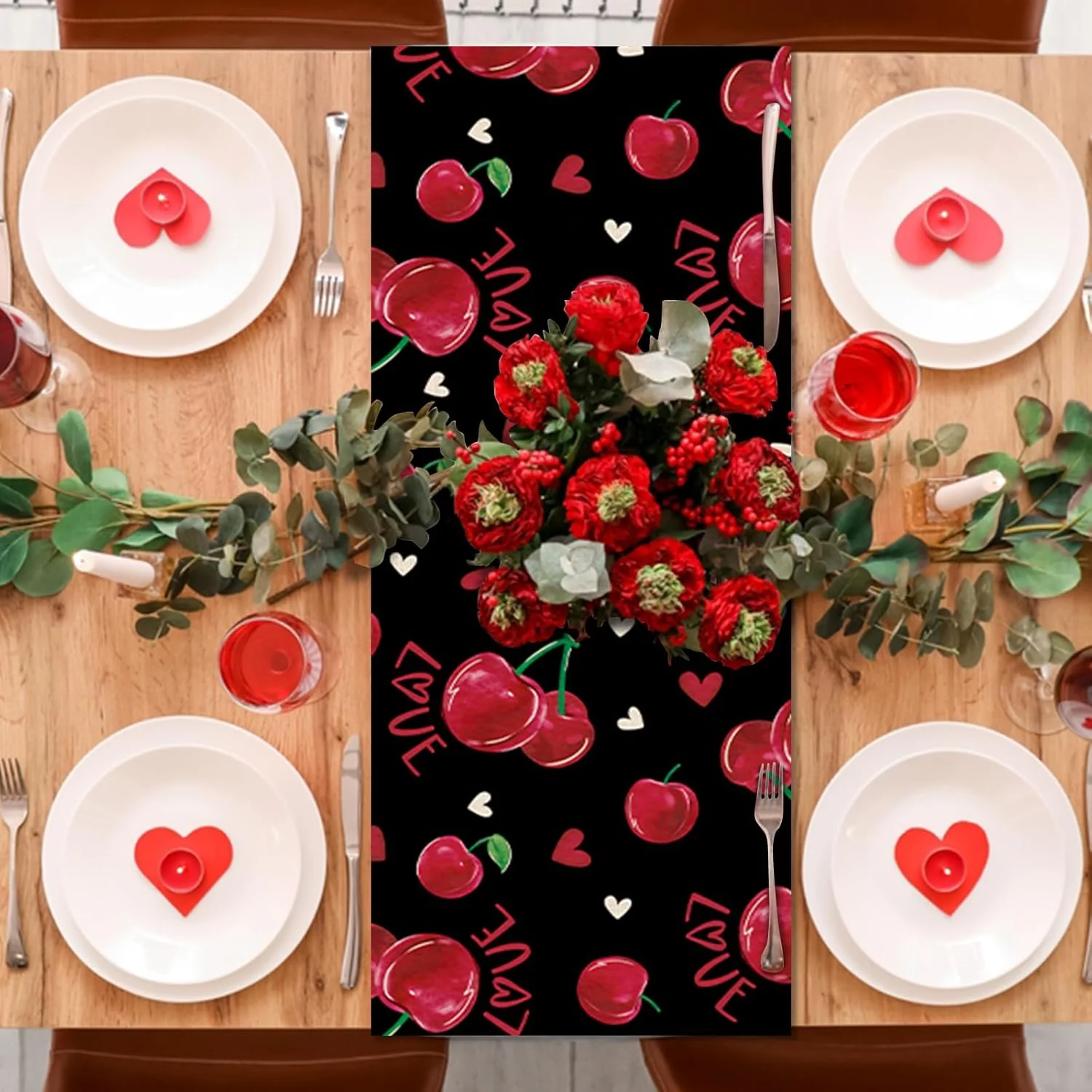 Valentines Day Table Runner Heart Table Runner for Kitchen Dining Table Decoration Anniversary Wedding Indoor Outdoor Home Decor Party Supplies 13 x 72 Inch Black - Image 2