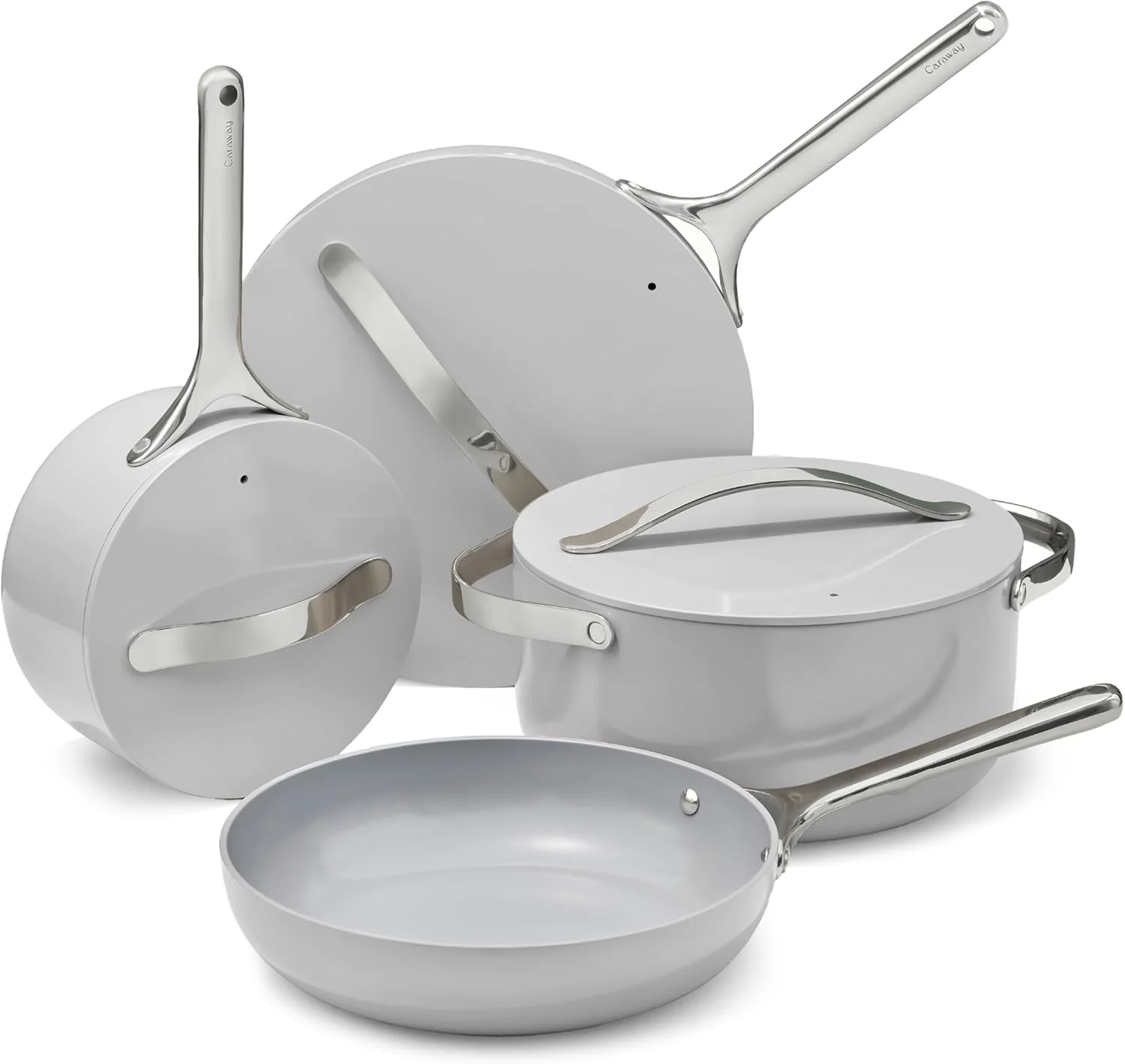 NEW - Caraway Non-stick Ceramic Cookware Set (12 Piece) Pots, Pans, Lids and Kitchen Storage - PFAS & PFOA Free - Oven Safe Pan Set & Compatible with All Stovetops - Gray