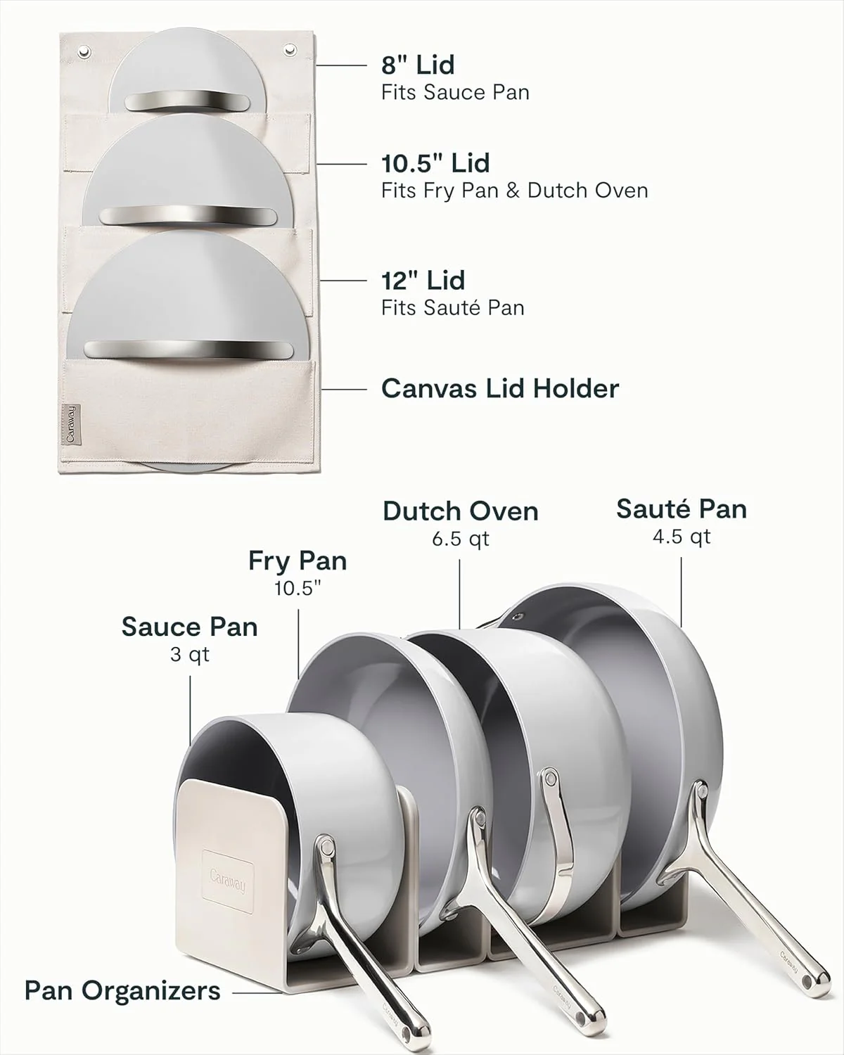 NEW - Caraway Non-stick Ceramic Cookware Set (12 Piece) Pots, Pans, Lids and Kitchen Storage - PFAS & PFOA Free - Oven Safe Pan Set & Compatible with All Stovetops - Gray - Image 2
