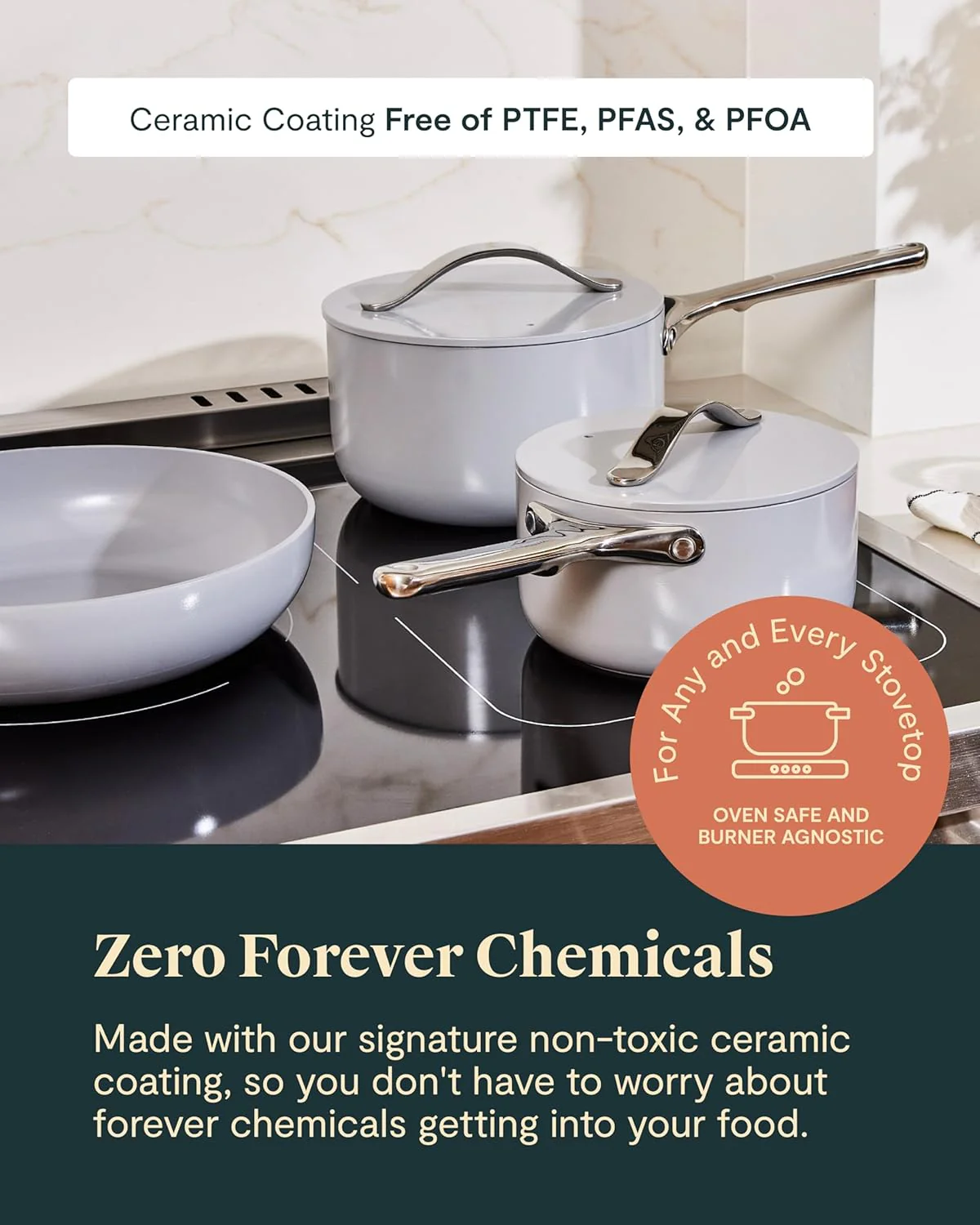 NEW - Caraway Non-stick Ceramic Cookware Set (12 Piece) Pots, Pans, Lids and Kitchen Storage - PFAS & PFOA Free - Oven Safe Pan Set & Compatible with All Stovetops - Gray - Image 3