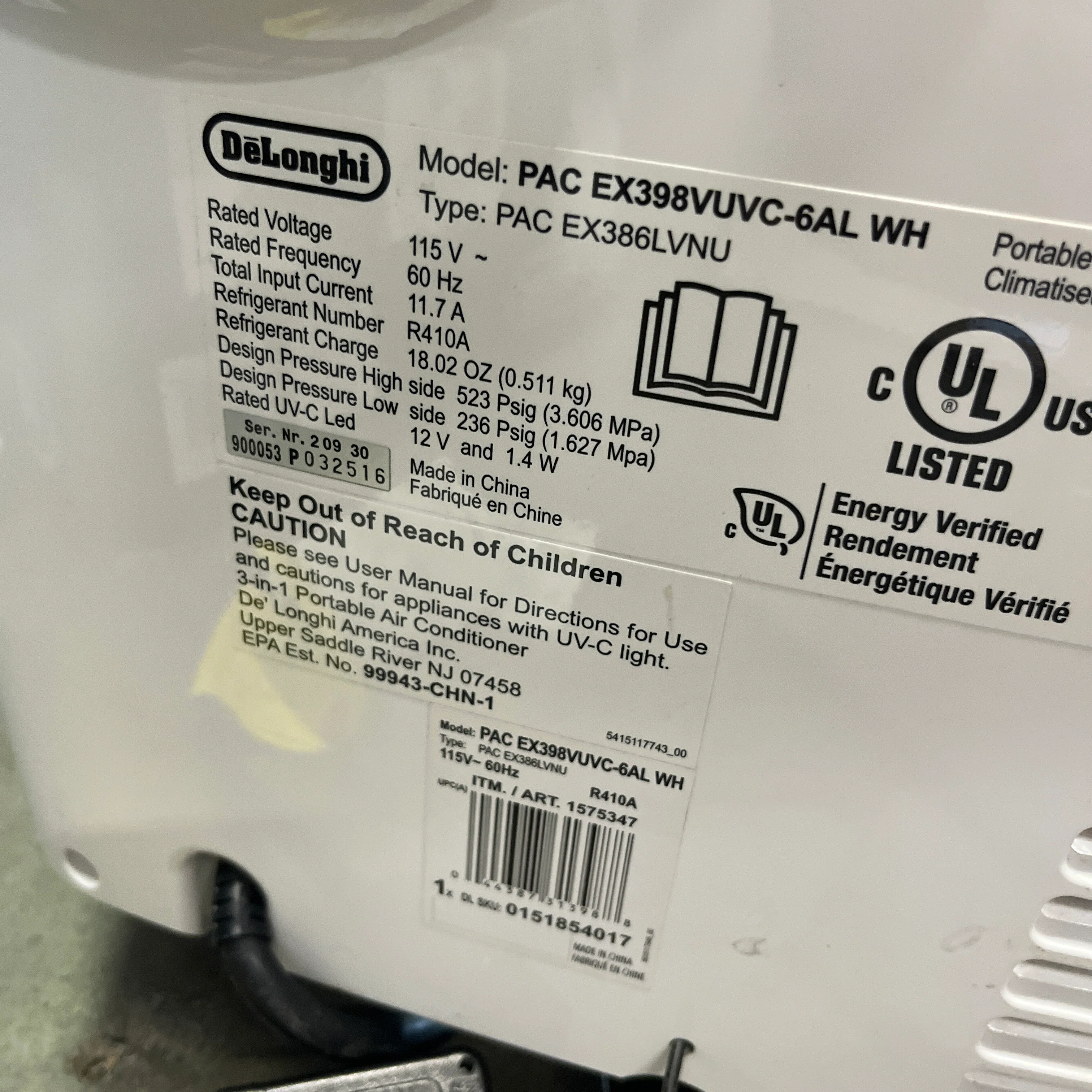 De’Longhi 3-in-1 Pinguino UV-Carelight Portable Air Conditioner - Retail $579 - Image 3