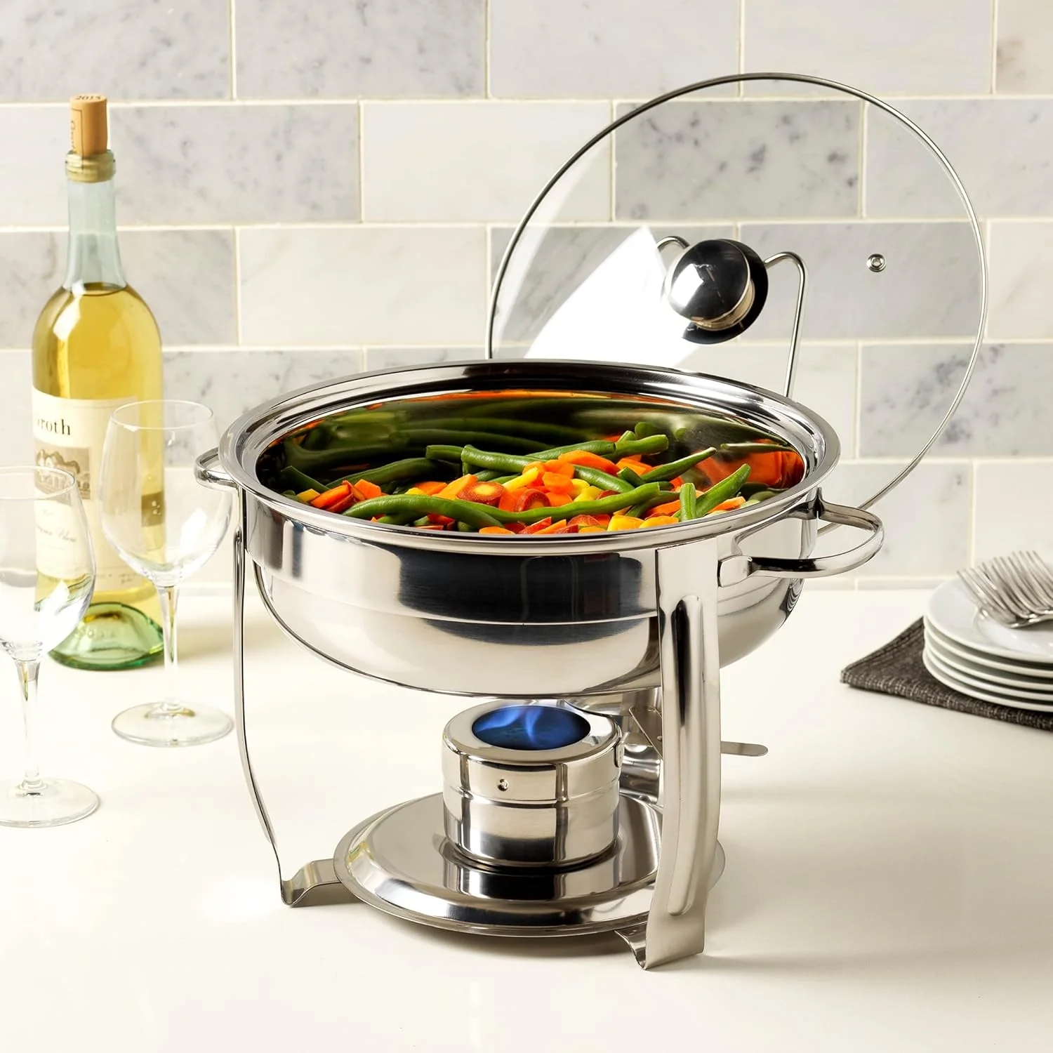 Denmark Round Chafing Dish, 4 Quart, Stainless Steel, 7-Piece - Image 2