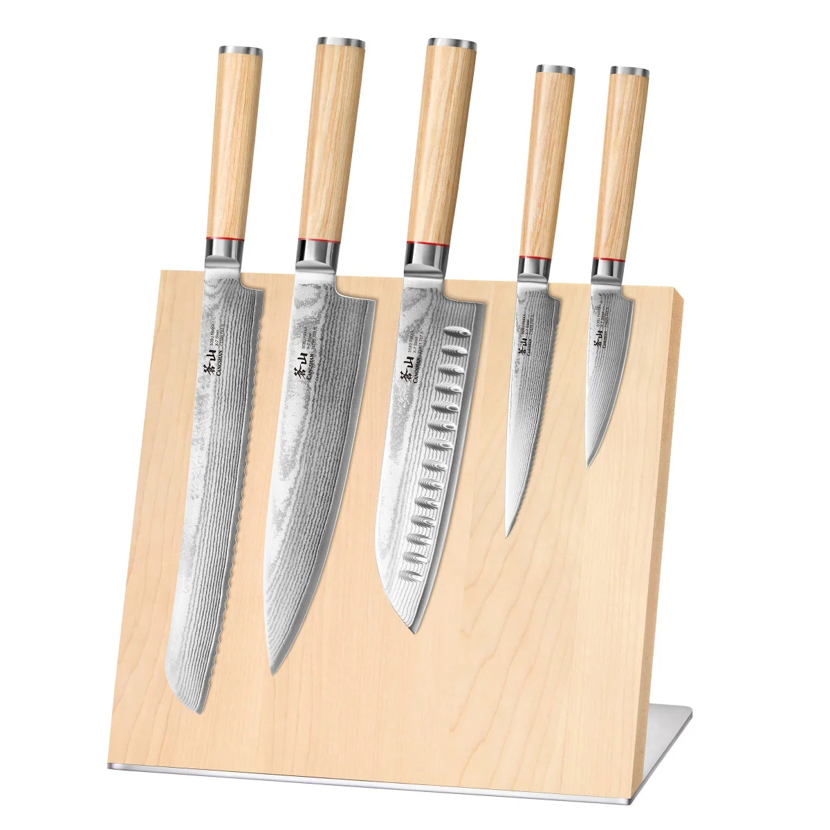 Cangshan Sobu Series 6-piece X-7 Damascus Steel Knife Block Set, Tan Pakka - Image 2