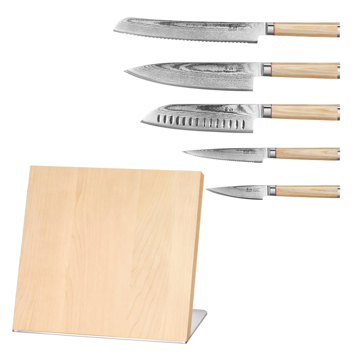 Cangshan Sobu Series 6-piece X-7 Damascus Steel Knife Block Set, Tan Pakka - Image 3
