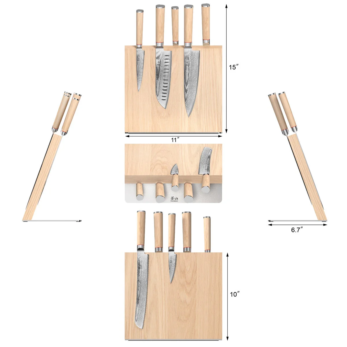 Cangshan Sobu Series 6-piece X-7 Damascus Steel Knife Block Set, Tan Pakka - Image 4