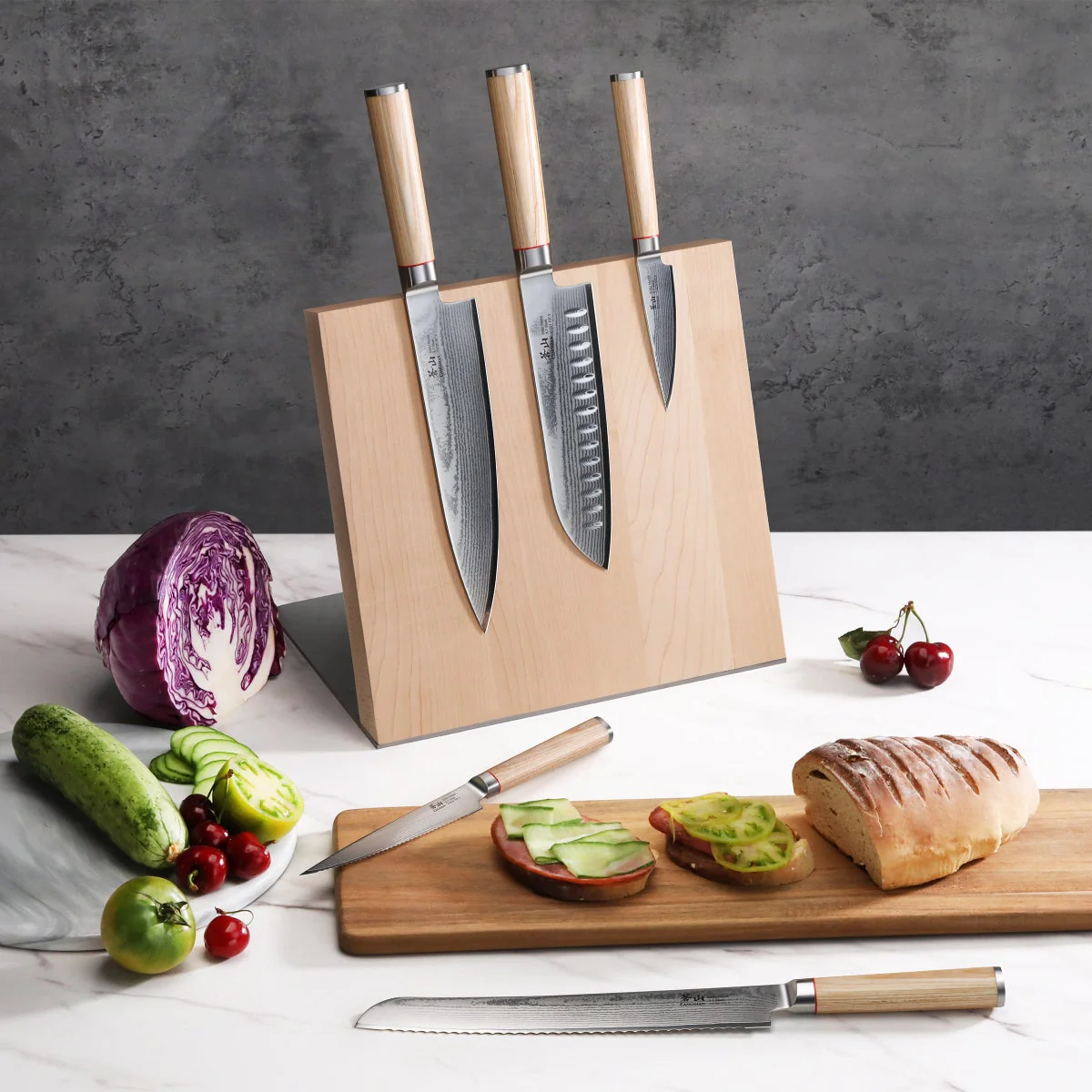 Cangshan Sobu Series 6-piece X-7 Damascus Steel Knife Block Set, Tan Pakka - Image 8