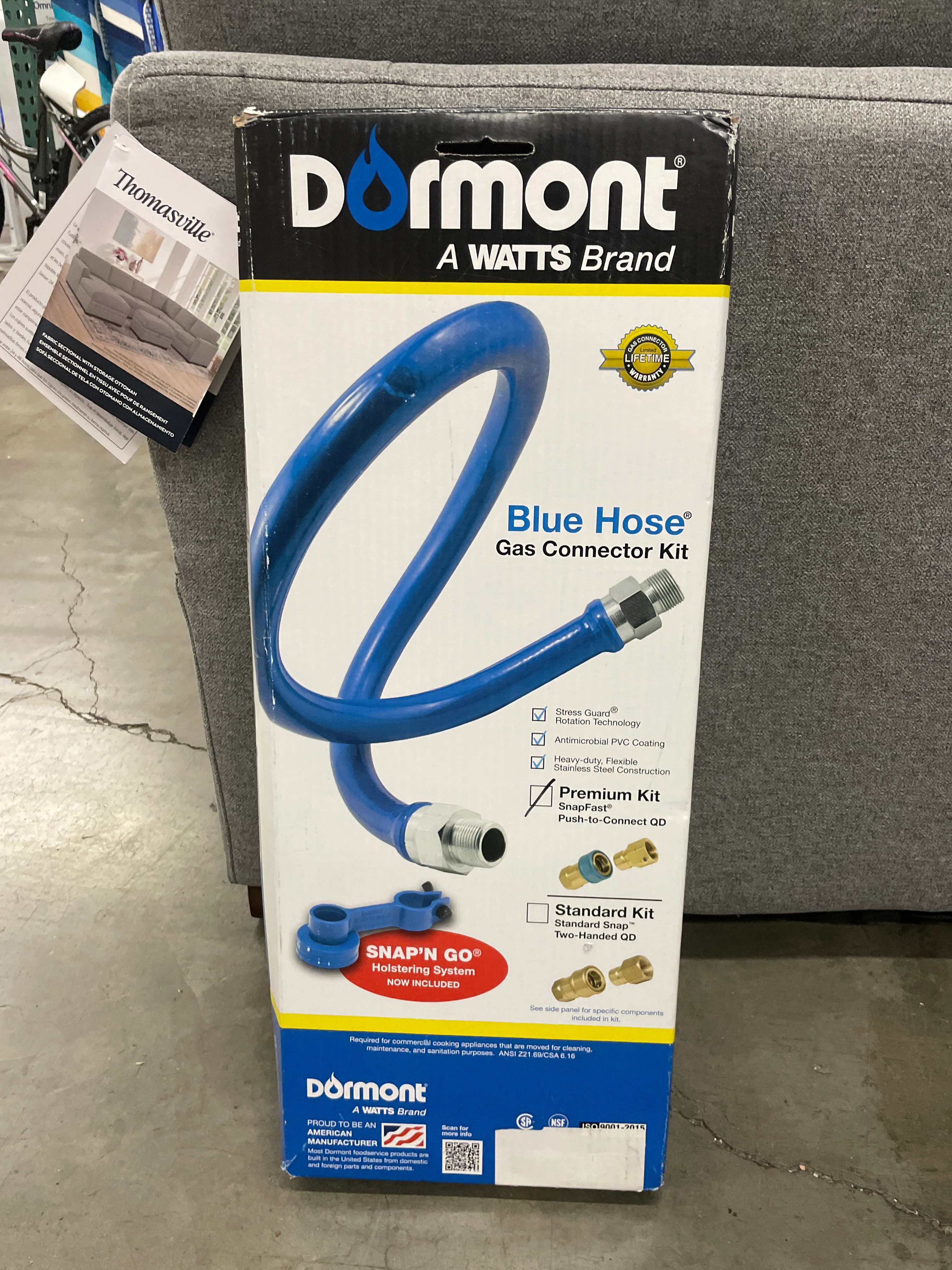 Dormont CAN1675KIT48 Gas Hose, Blue, Snap-Fast, Valve & Elbows, Restraining Device, 3/4" x 48" - Retail $388 - Image 2