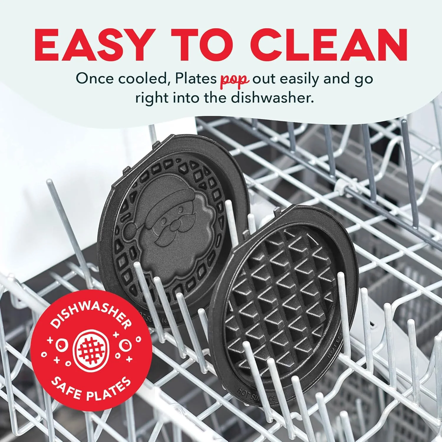 DASH Holiday Multimaker Mini System - Waffle Maker with Six 4” Removable Holiday Plates: Waffle Iron & Griddle, 4-in-1 Mini Waffle Maker for Kids and Families – Nonstick Surface, Santa Waffle (Red) - Retail $28 - Image 4