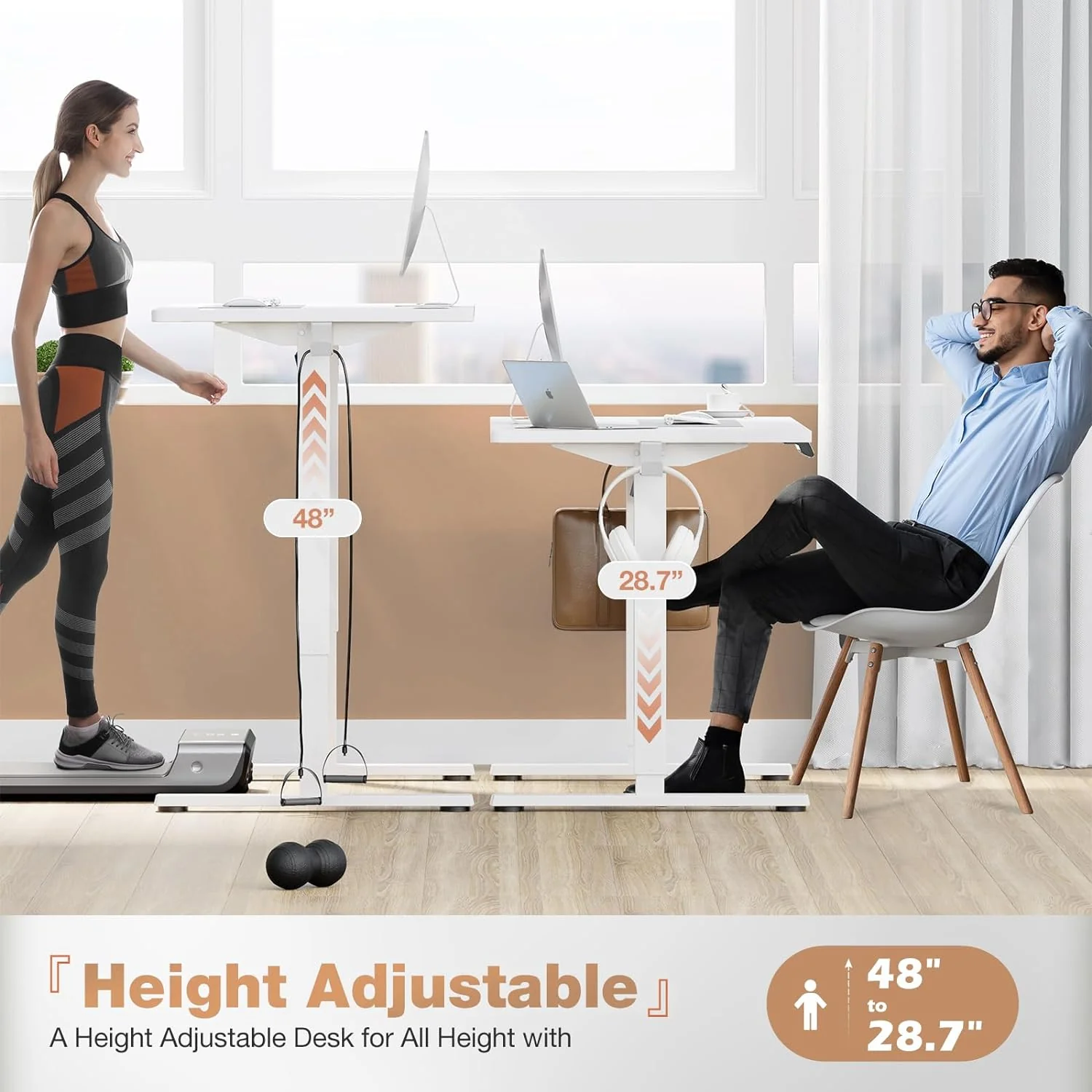 NEW - DUMOS 55 Inch Electric Standing Office Desk Height Adjustable Sit Stand up PC Workstation Wood Computer Work Table for Home Bedroom Gaming Room - Retail $119 - Image 2