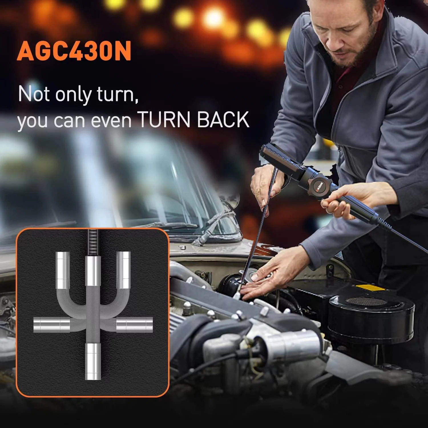 NEW - Two-Way Articulating Borescope, Industrial Endoscope with 0.33in Articulated Snake Camera, Video Inspection Scope with Light for Automotive Aircraft Mechanics- 5.5FT - Retail $110 - Image 4