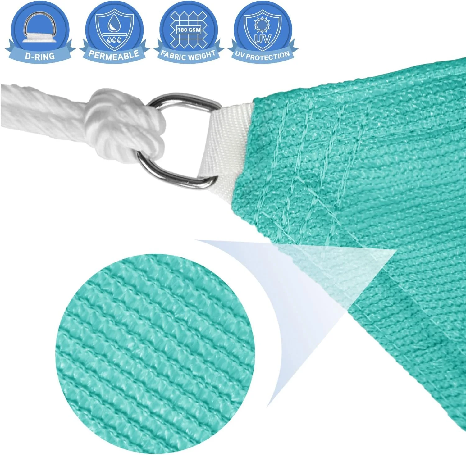 NEW - E&K Sunrise 16' x 20' Sun Shade Sail Rectangle Canopy Shade Cover UV Block for Pergola Patio Backyard Garden Outdoor (Turquoise) - Retail $65 - Image 2