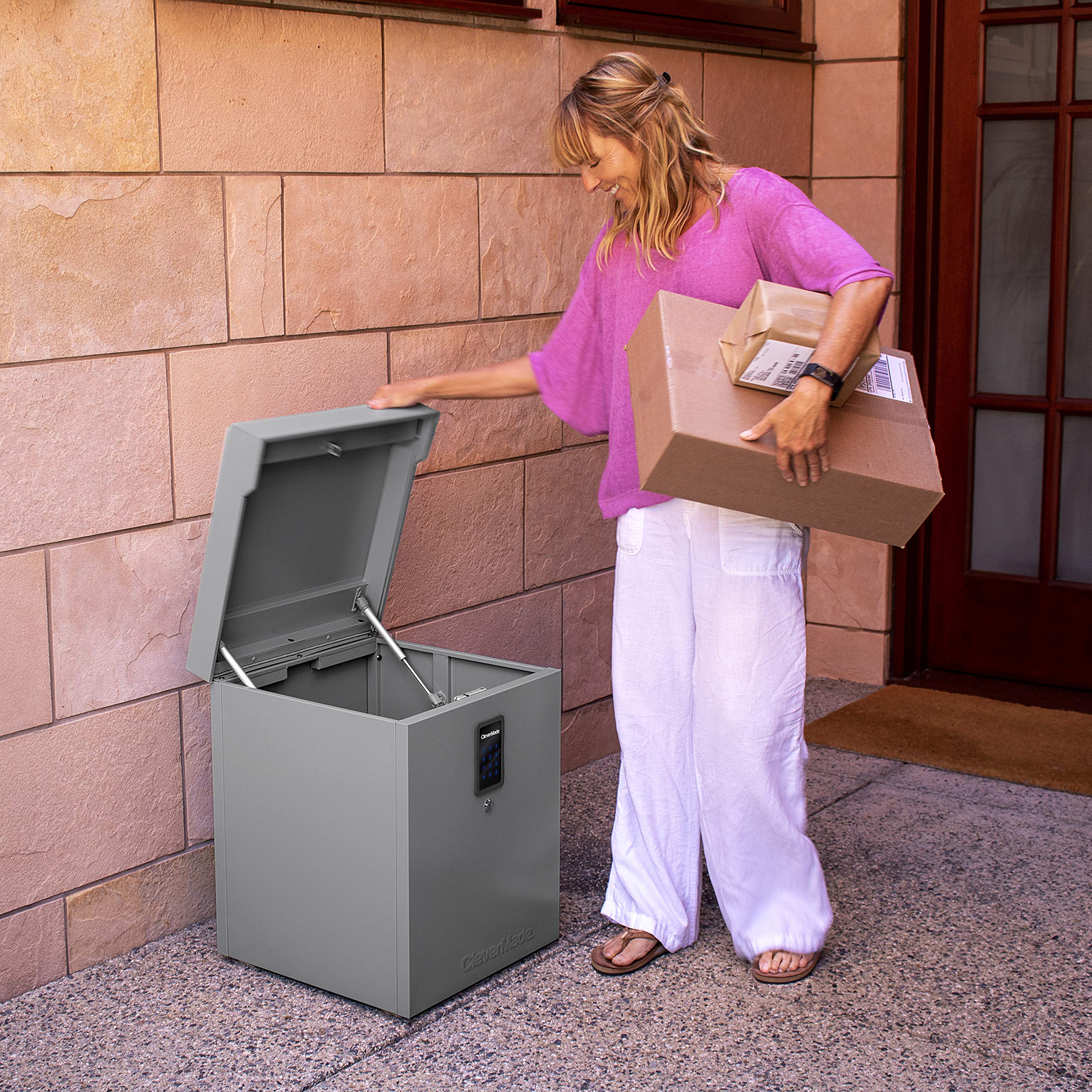 NEW - CleverMade Parcel LockBox S100 Series: Secure Package Delivery Box with Reinforced Steel Construction, Digital Lock & Ground Anchoring System For Online Shopping Deliveries, Grey - Image 5