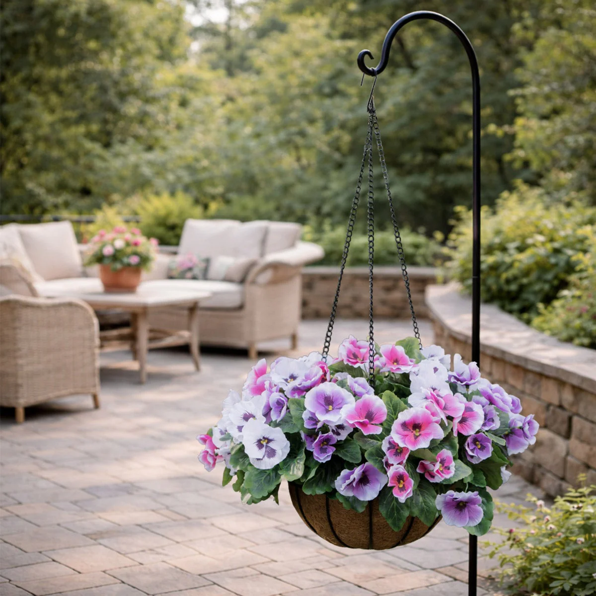 Faux UV Resistant Pansy Hanging Basket - Image 4
