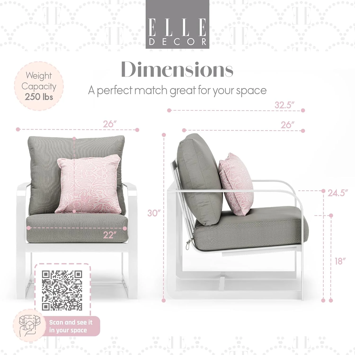 Elle Decor Modern Outdoor Patio Modular Furniture Collection, Arm Chair - Image 3