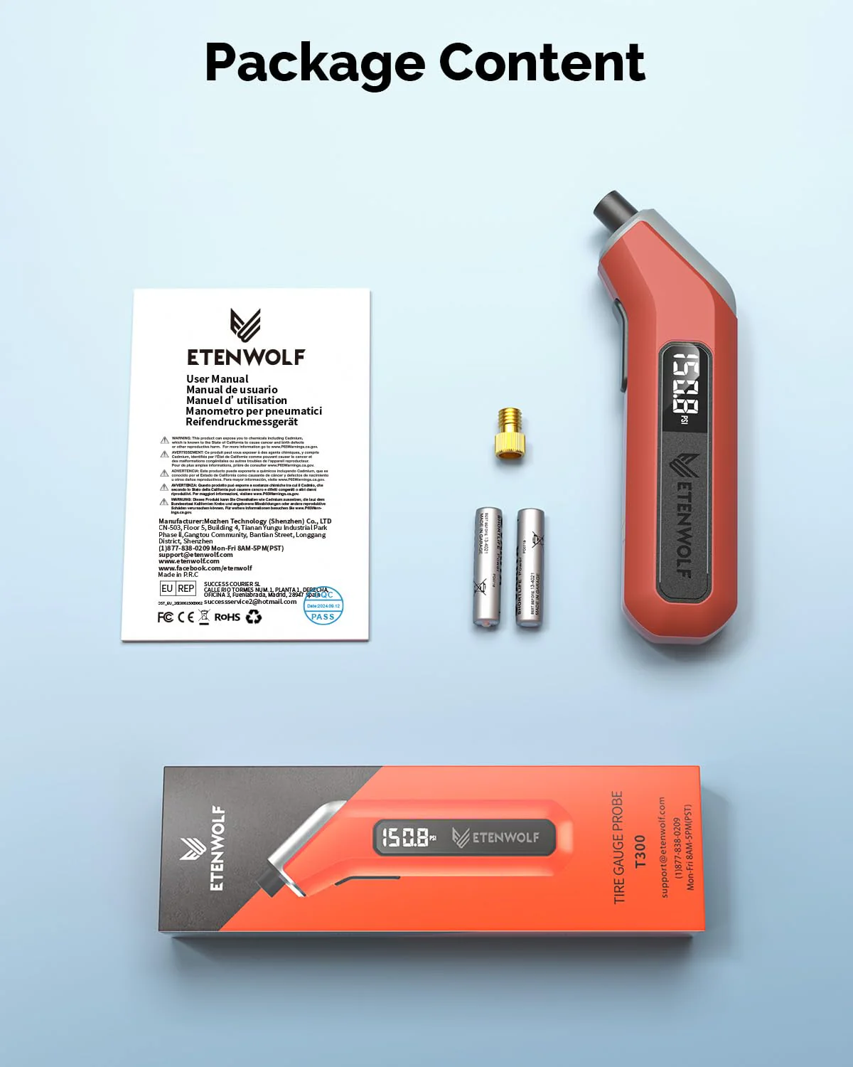 ETENWOLF T300 Plus Tire Pressure Gauge 200 PSI, Digital Tire Gauge with Bright LED Display, Tire Gauges for Tire Pressure with Presta Valve Adaptor (Vivid Orange) - Image 8
