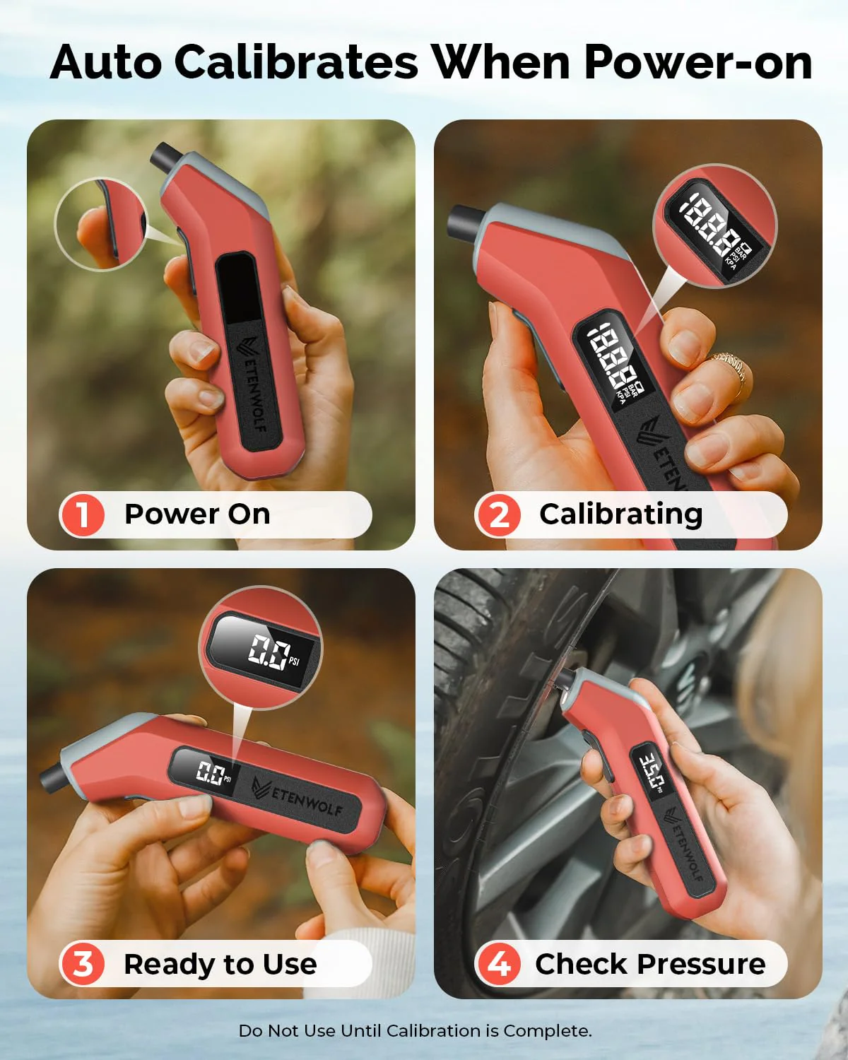 ETENWOLF T300 Plus Tire Pressure Gauge 200 PSI, Digital Tire Gauge with Bright LED Display, Tire Gauges for Tire Pressure with Presta Valve Adaptor (Vivid Orange) - Image 9