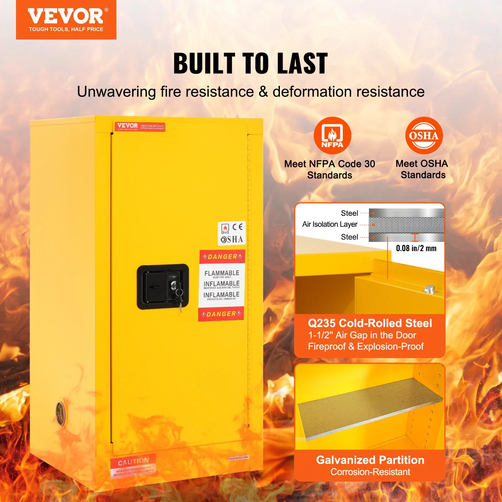 NEW - Vevor Flammable Cabinet 18" x 18" x 35", Galvanized Steel Safety Cabinet, Adjustable Shelf Flammable Storage Cabinet, for Commercial Industrial and Home Use, Yellow: Industrial & Scientific - Retail $223 - Image 5