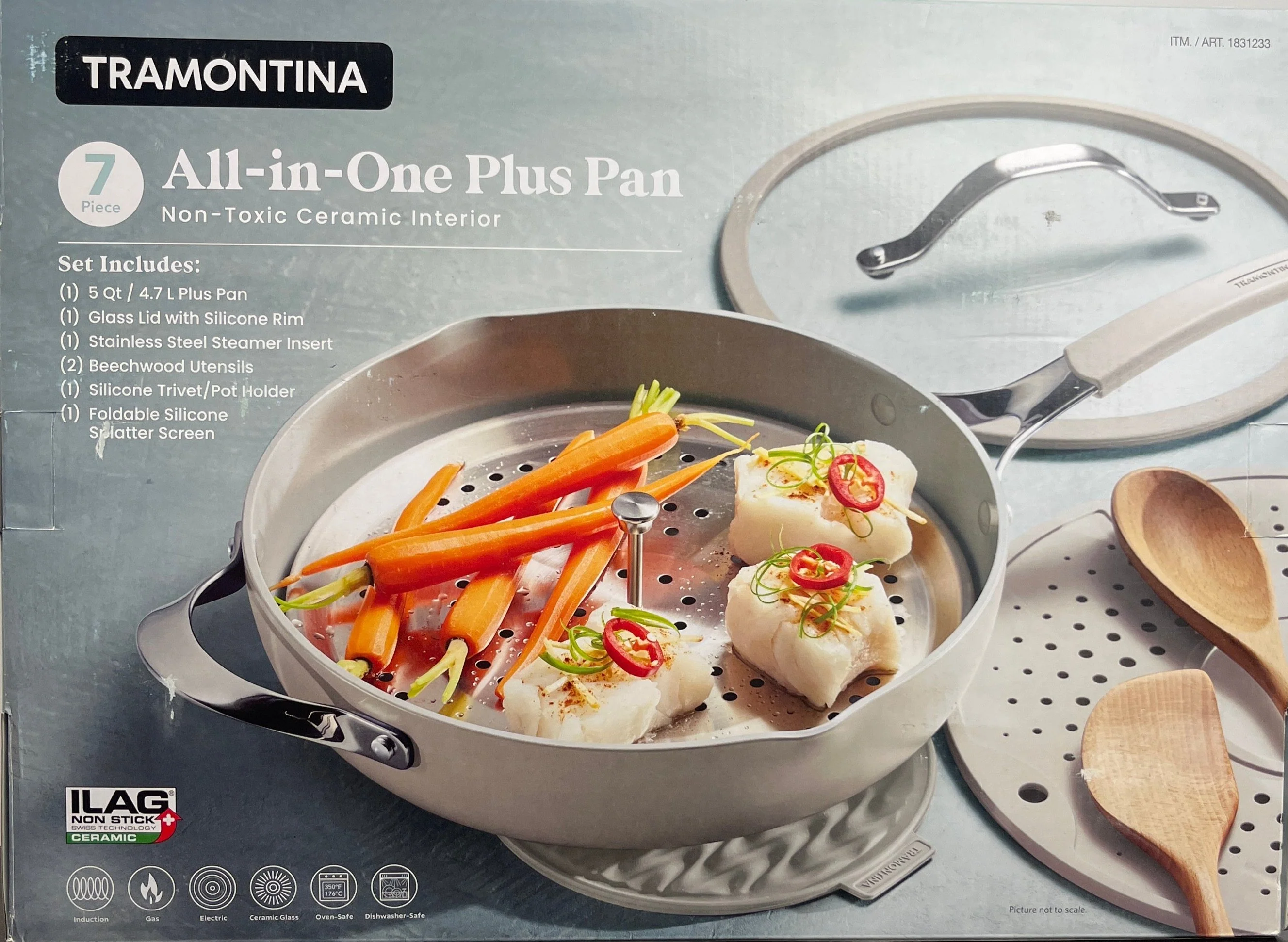 NEW - Tramontina Grey Ceramic Nonstick All In One Plus Pan 7 Piece Set