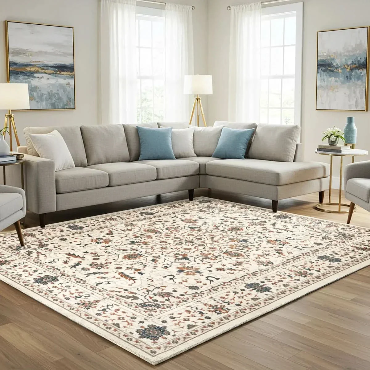 Hampton Court Area Rug Collection, Pienza Ivory, Rug Size: 5 ft. 3 in. x 7 ft. - Image 8