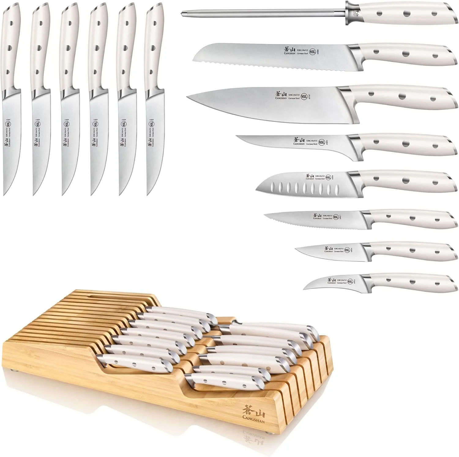 Cangshan ALPS Series German Steel Forged 15-Piece In-Drawer Knife Set with Bamboo Tray - Image 2