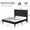 Queen Size Upholstered Bed Frame with Charging Station, Platform Bed Frame, Solid Wood Slats Support, Black - Image 2