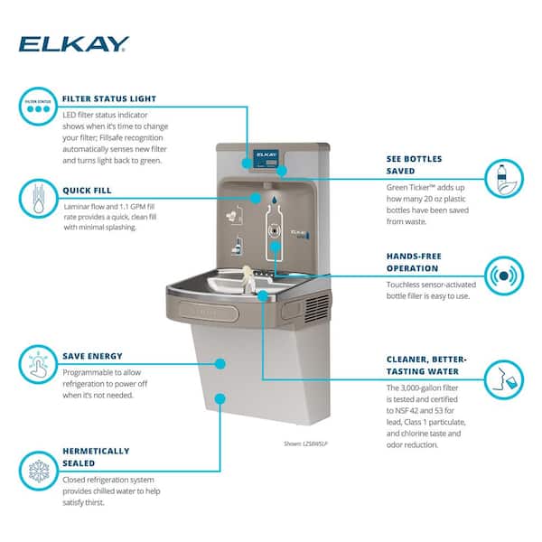 Elkay Enhanced EZH2O Drinking Fountain w/ Bottle Filling Station and Single ADA Cooler Filtered Refrigerated, Light Gray - Image 2