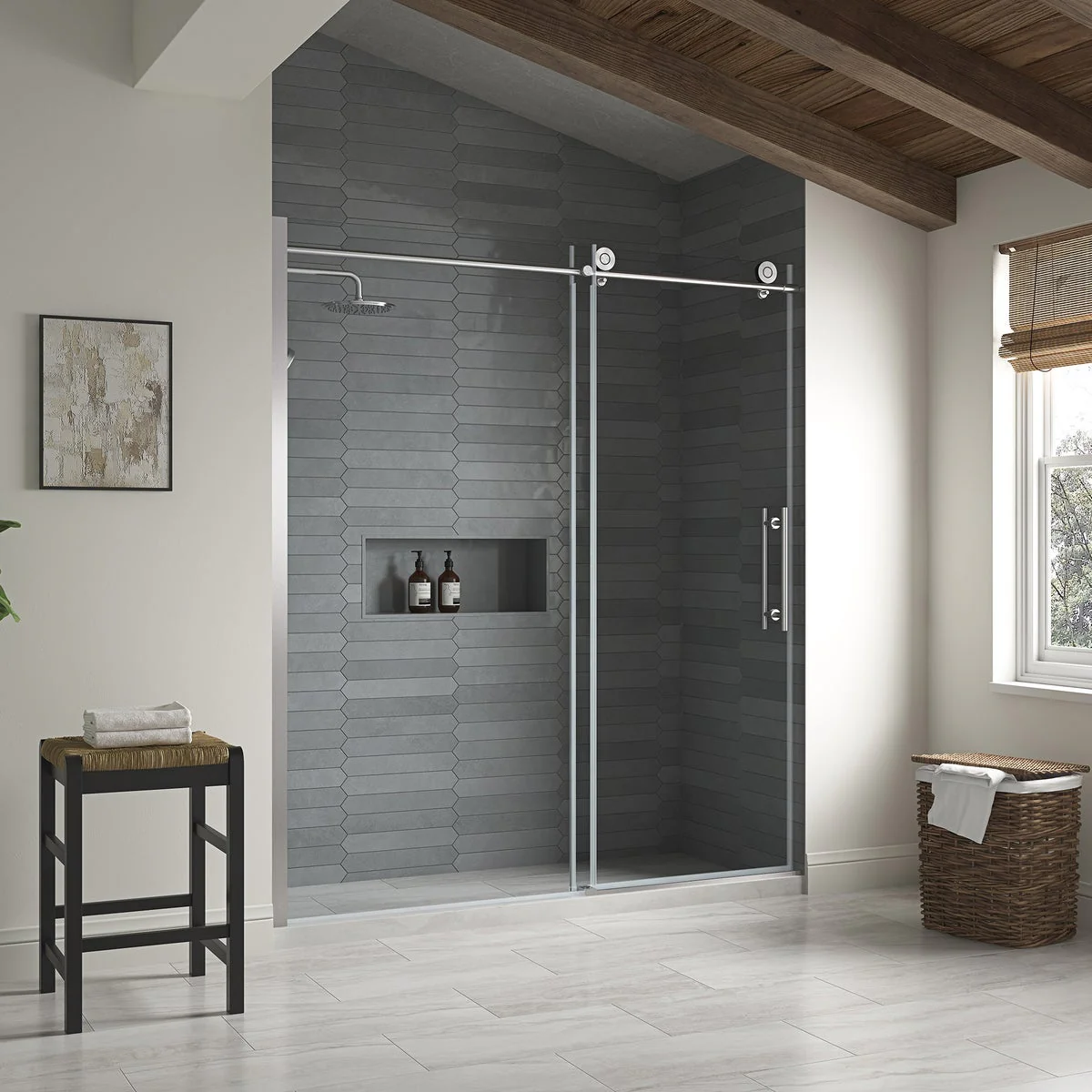 OVE Decors Renfrew Frameless Soft-close Sliding Shower Door - Satin nickel - Image 2