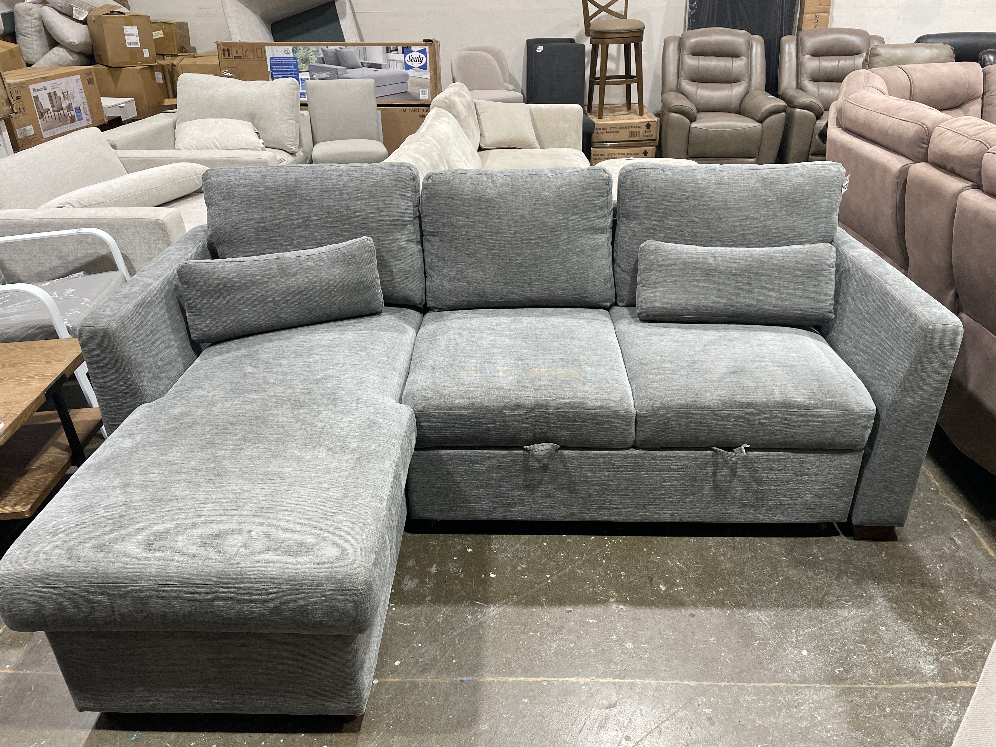 Coddle Luke Fabric Sleeper Sofa with Reversible Chaise and Storage, Gray - Image 7