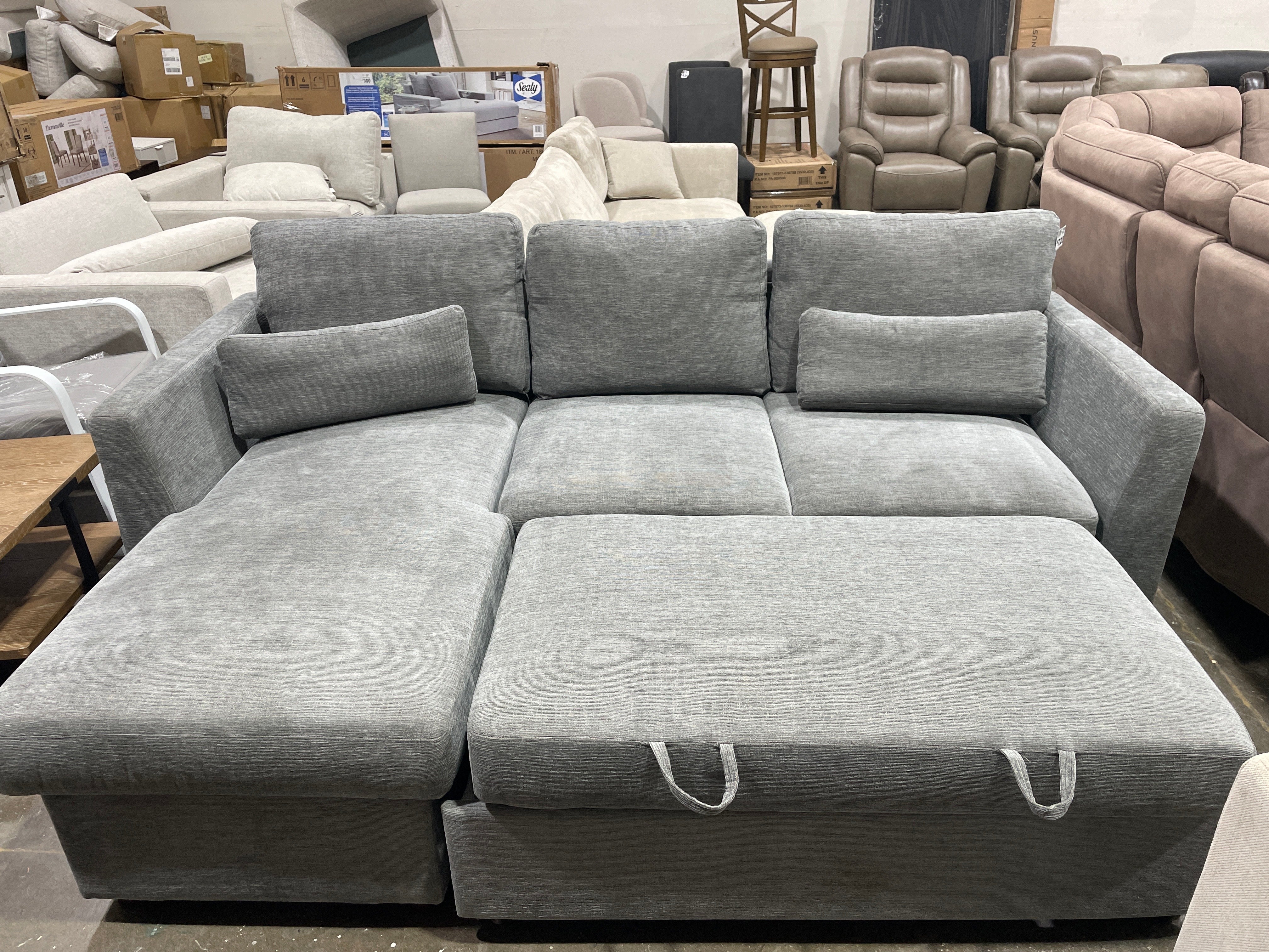 Coddle Luke Fabric Sleeper Sofa with Reversible Chaise and Storage, Gray - Image 8