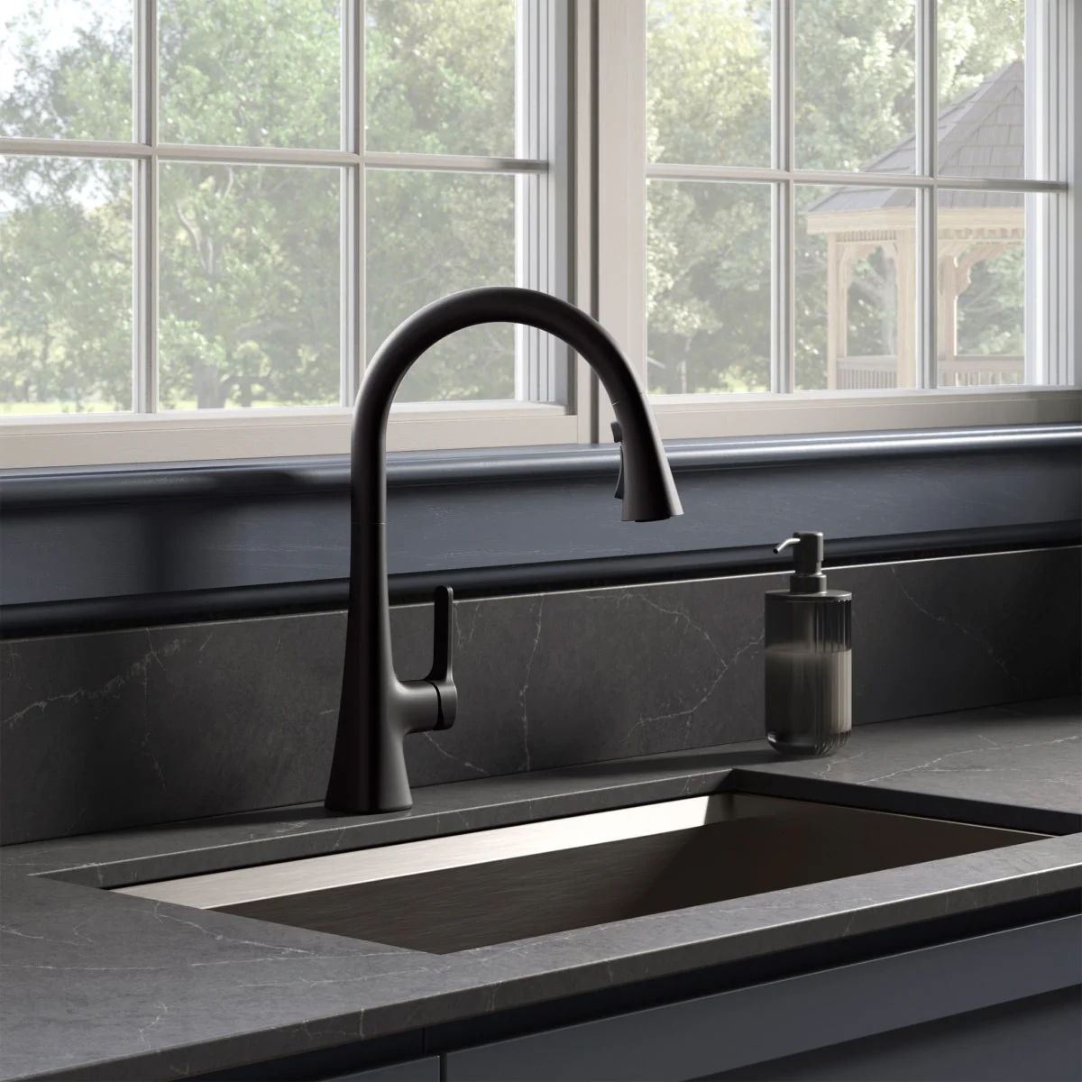 Kohler Guild Matte Black Pull-down Kitchen Sink Faucet with Three-function Sprayhead - Image 2