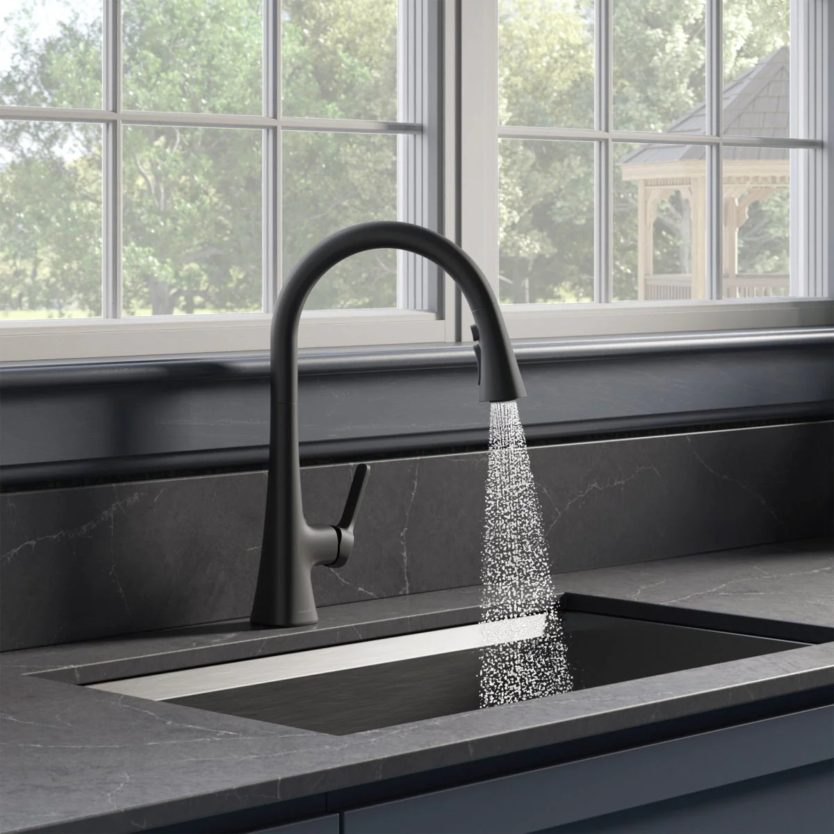 Kohler Guild Matte Black Pull-down Kitchen Sink Faucet with Three-function Sprayhead - Image 3