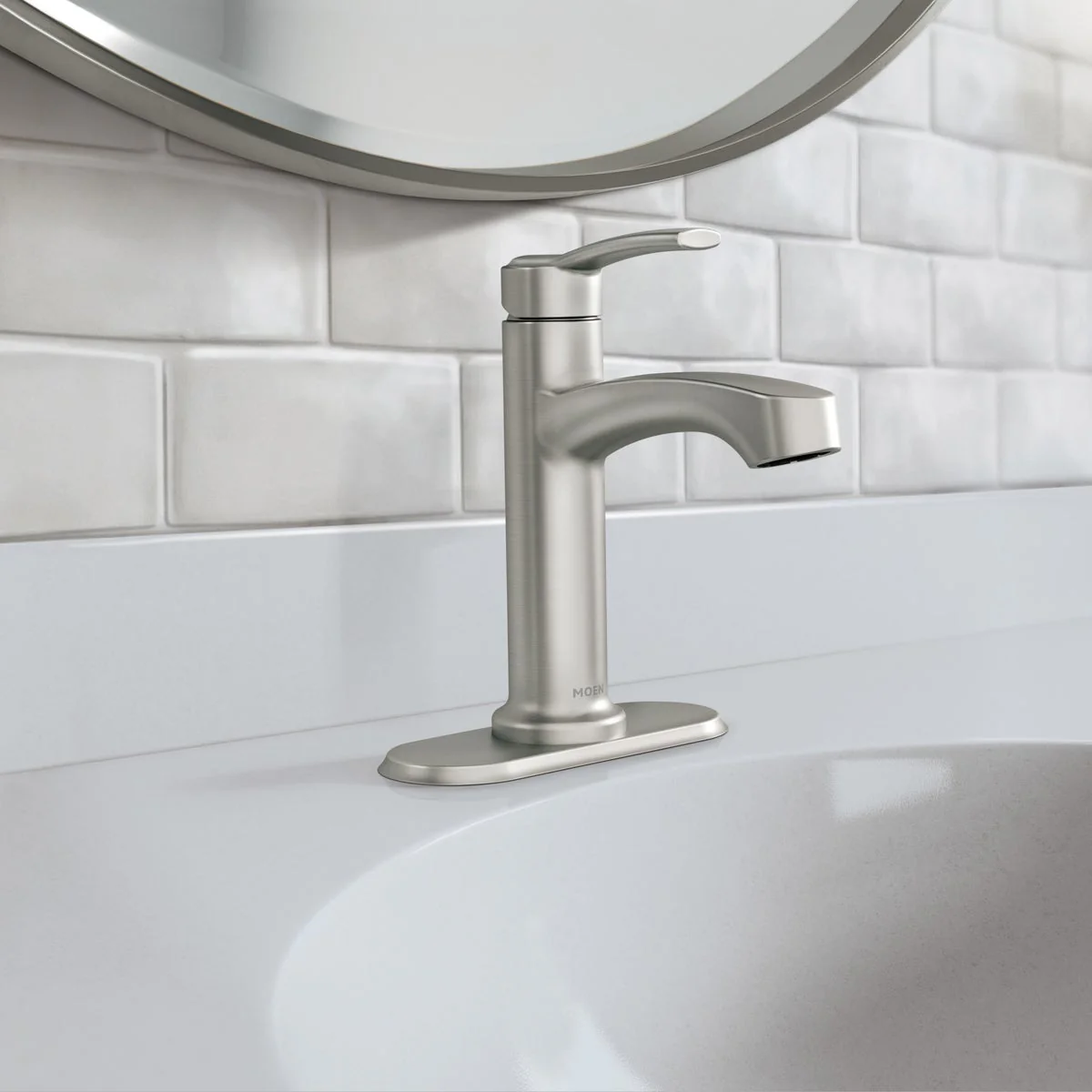 Moen Laken Brushed Nickel Single Hole Bathroom Faucet - Image 4