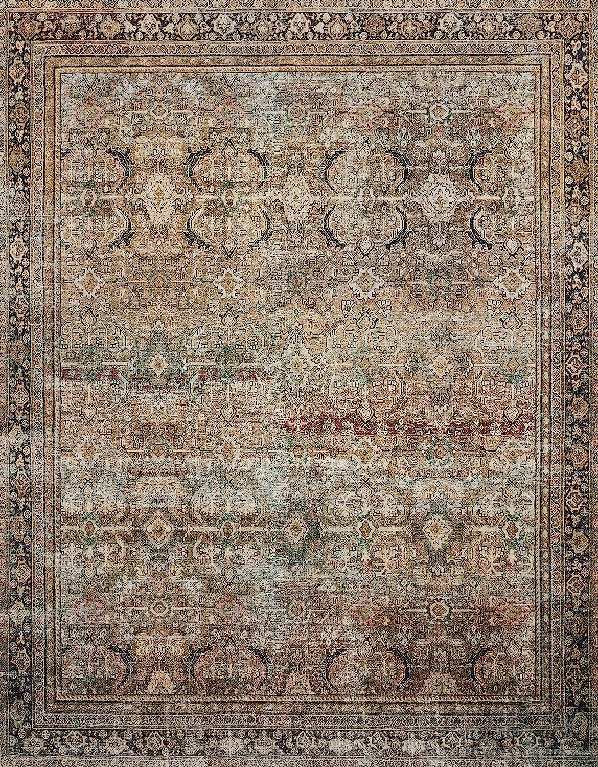 NEW - Loloi LAYLA Collection, LAY-03, Olive / Charcoal, 9ft-6in x 14ft, .13in Thick, Area Rug, Soft, Durable, Vintage Inspired, Distressed, Low Pile, Non-Shedding, Easy Clean, Printed, Living Room Rug - Retail $314