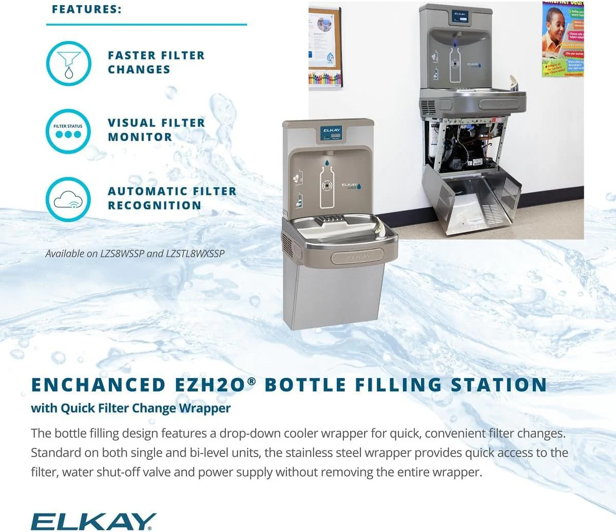 NEW - Elkay LZS8WSSP Enhanced Bottle Filler & Single ADA Cooler Refrigerated Stainless High Capacity Lead Drop Down Wrapper - Image 5