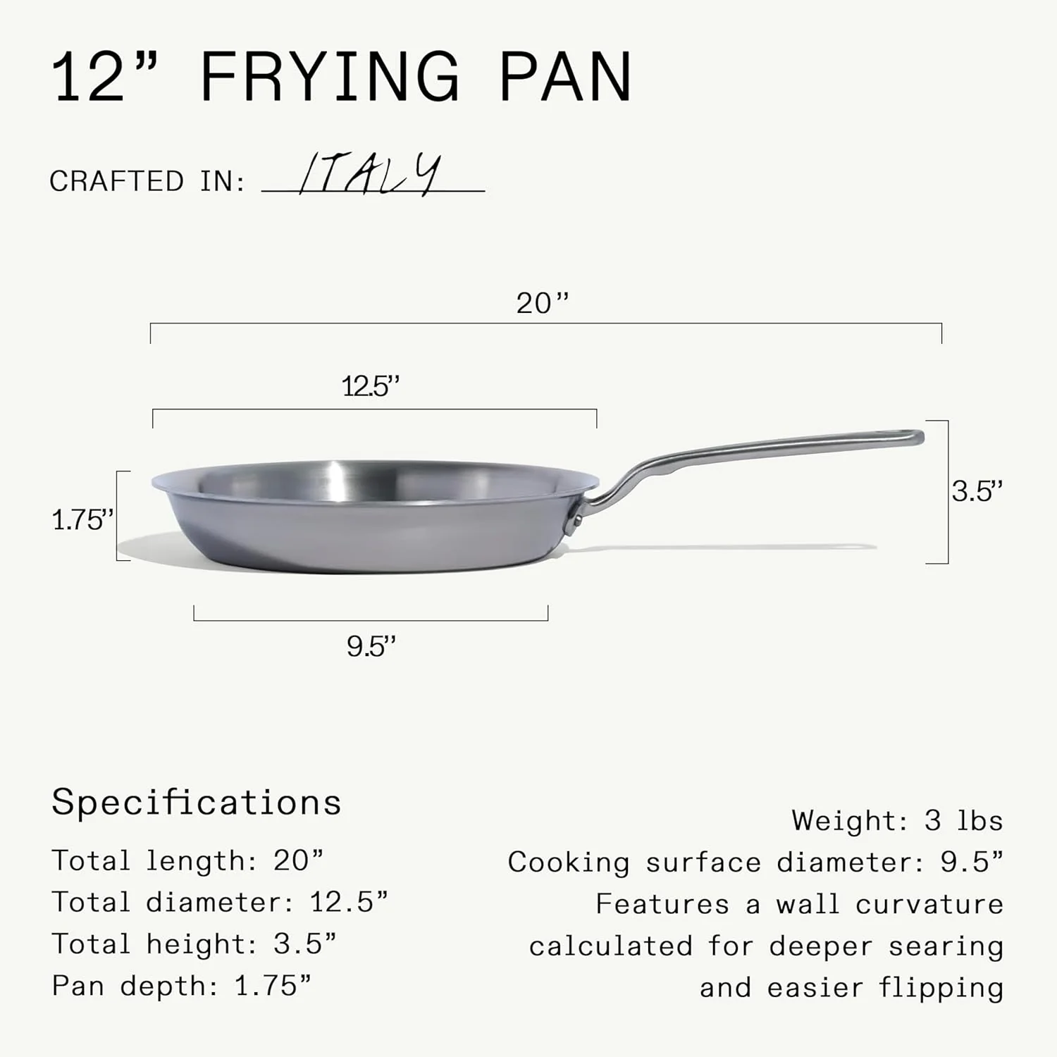 Made In Cookware - 12-Inch Stainless Steel Frying Pan - 5 Ply Stainless Clad - Professional Cookware - Crafted in Italy - Induction Compatible - Image 5