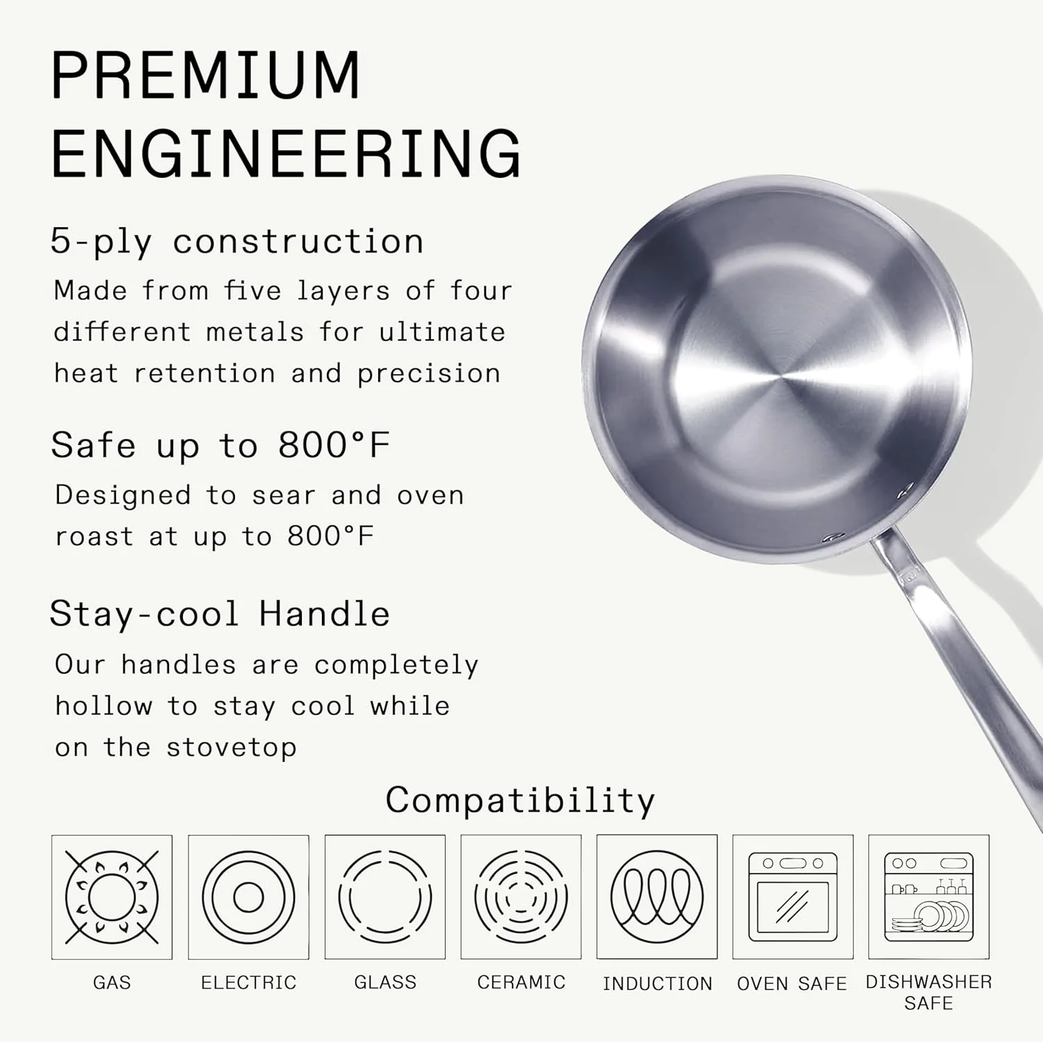 Made In Cookware - 2 Quart Stainless Steel Saucier Pan - 5 Ply Stainless Clad - Professional Cookware - Crafted in Italy - Induction Compatible - Image 3