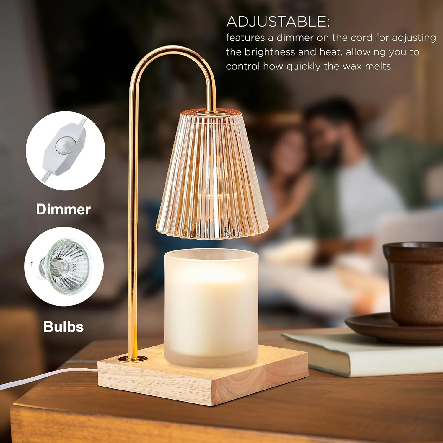 Mikasa Electric Candle Warmer with Glass Shade and Wood Base - Candle Lamp Warmer with Amber Accents - Fits 4 Inch Diameter 5 Inch Tall Candles - Flameless Wax Melter for Home Decor - Image 3