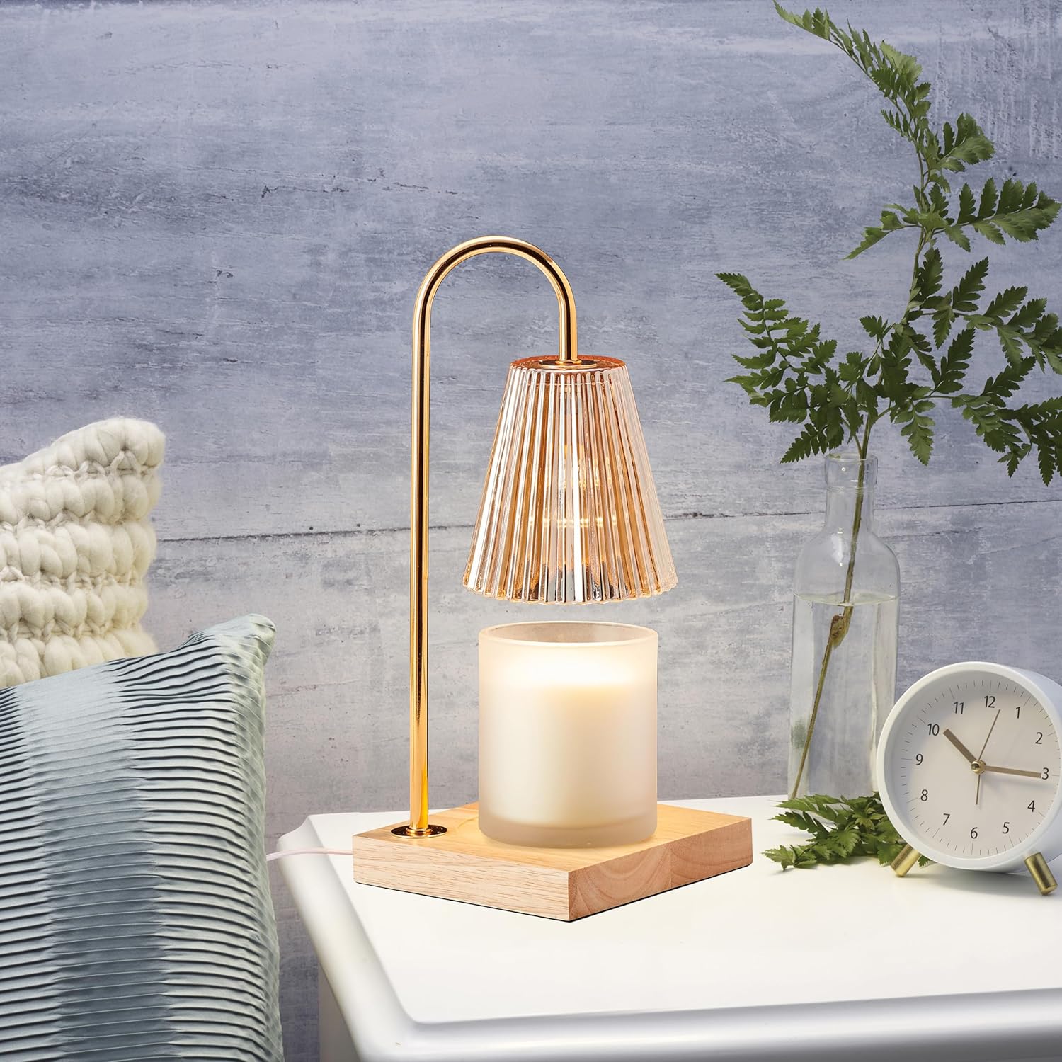 Mikasa Electric Candle Warmer with Glass Shade and Wood Base - Candle Lamp Warmer with Amber Accents - Fits 4 Inch Diameter 5 Inch Tall Candles - Flameless Wax Melter for Home Decor - Image 6