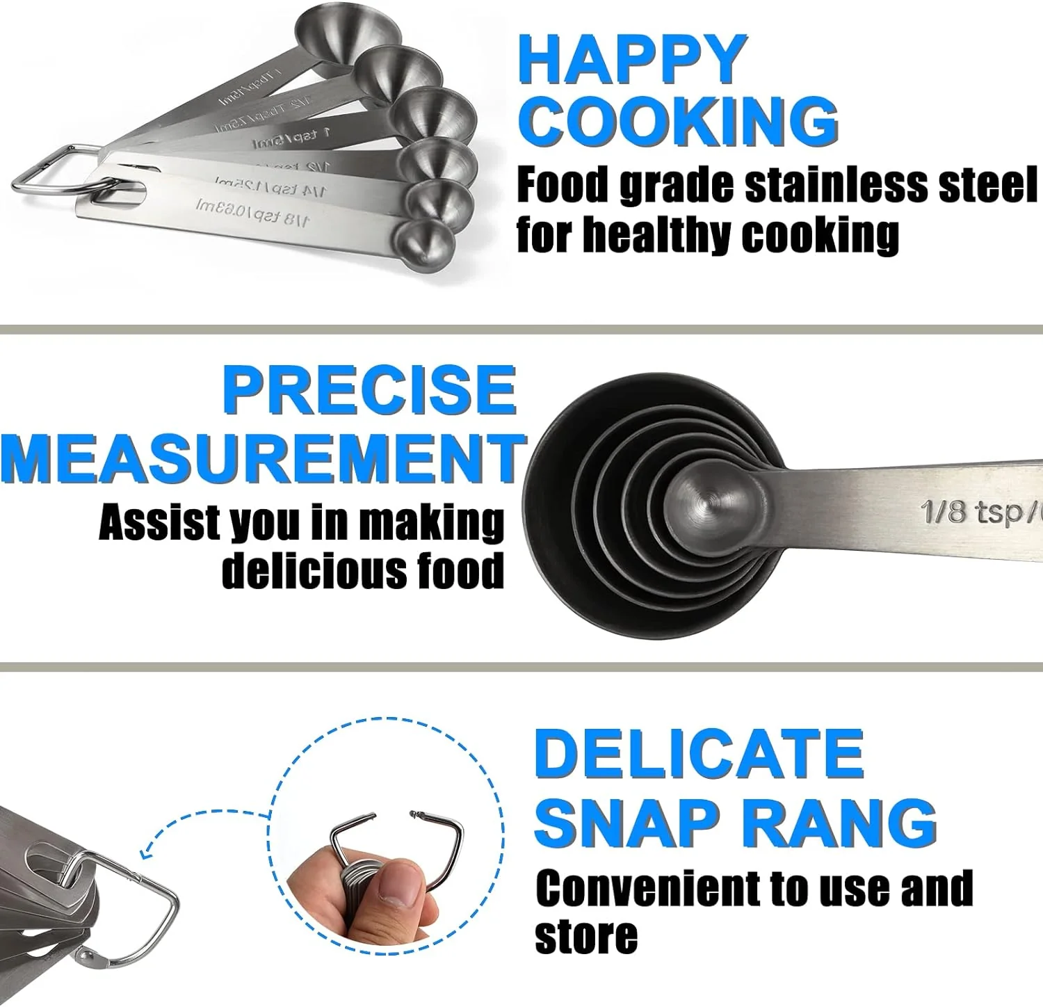 Premium Heavy Duty Stainless Steel Measuring Spoons Cups Set, Small Tablespoon with Metric and US Measurements, Set of 6 - Image 3