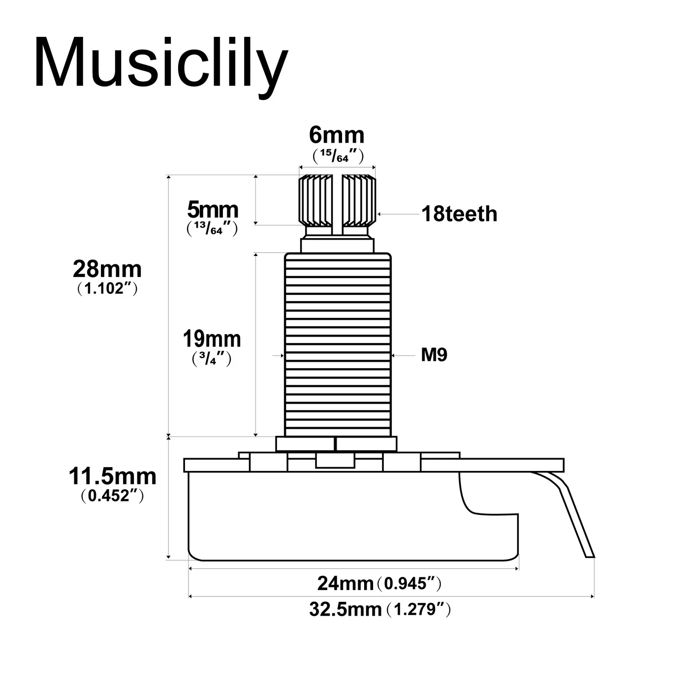 Musiclily Pro HD 500K Full Brass Metric Potentiometer for Electric Guitar Bass - Image 2