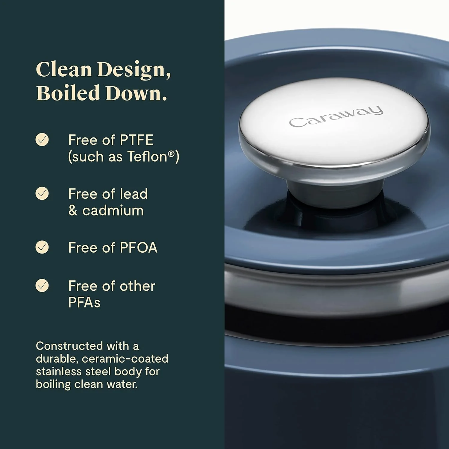 NEW - Caraway 2 Quart Whistling Tea Kettle - Durable Stainless Steel Tea Pot - Fast Boiling, Stovetop Agnostic - Non-Toxic, PTFE & PFOA Free - Includes Pot Holder - Navy - Retail $195 - Image 2