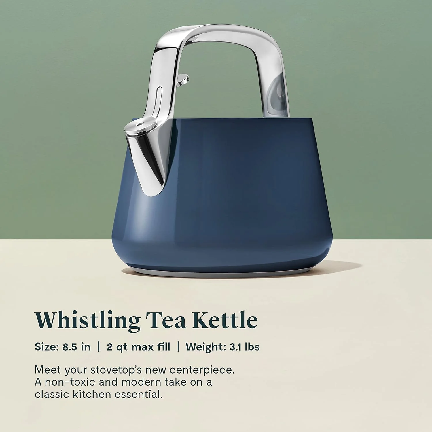 NEW - Caraway 2 Quart Whistling Tea Kettle - Durable Stainless Steel Tea Pot - Fast Boiling, Stovetop Agnostic - Non-Toxic, PTFE & PFOA Free - Includes Pot Holder - Navy - Retail $195 - Image 3